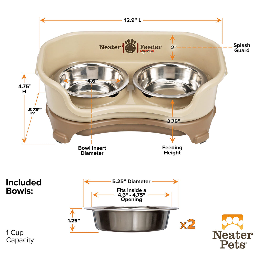 Neater Feeder Express stainless steel dishes are durable and easy to clean.