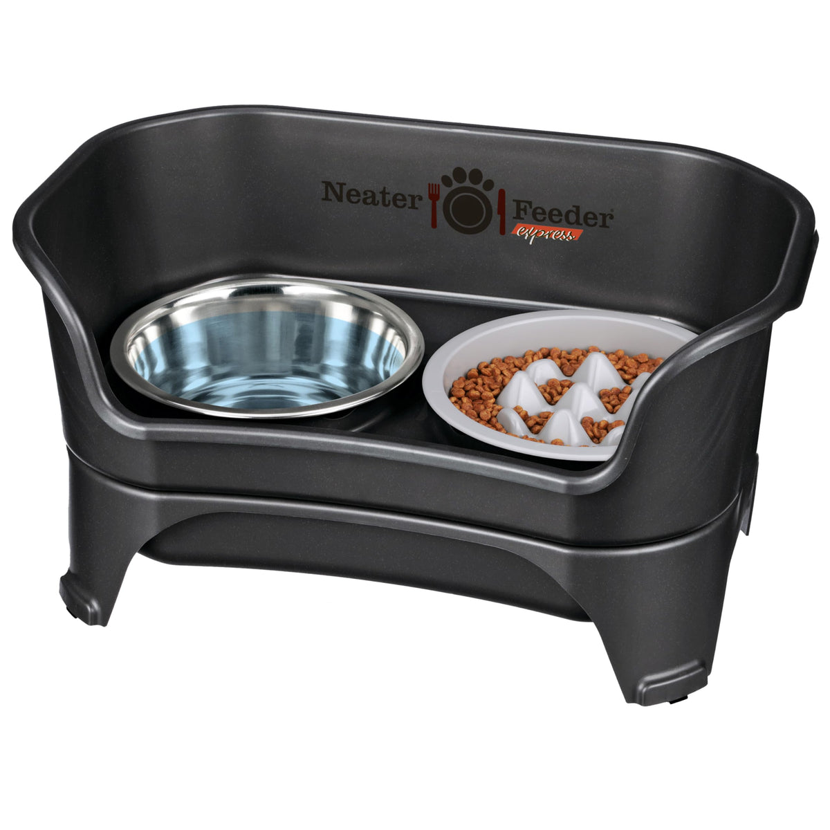 Neater Feeder Express stand keeps elevated bowls organized and mess-free.