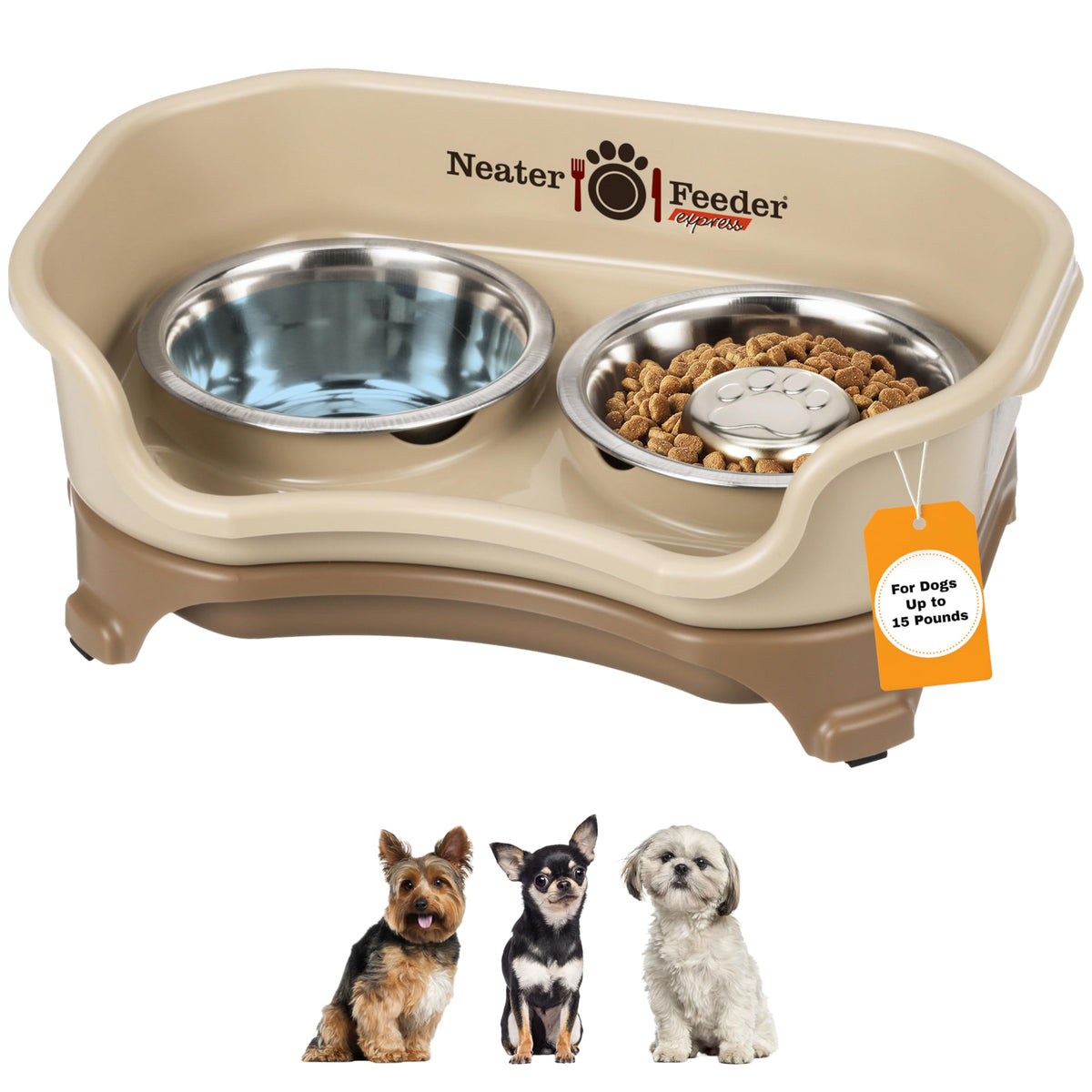 Neater Feeder Express station with elevated bowls for a cleaner feeding area.