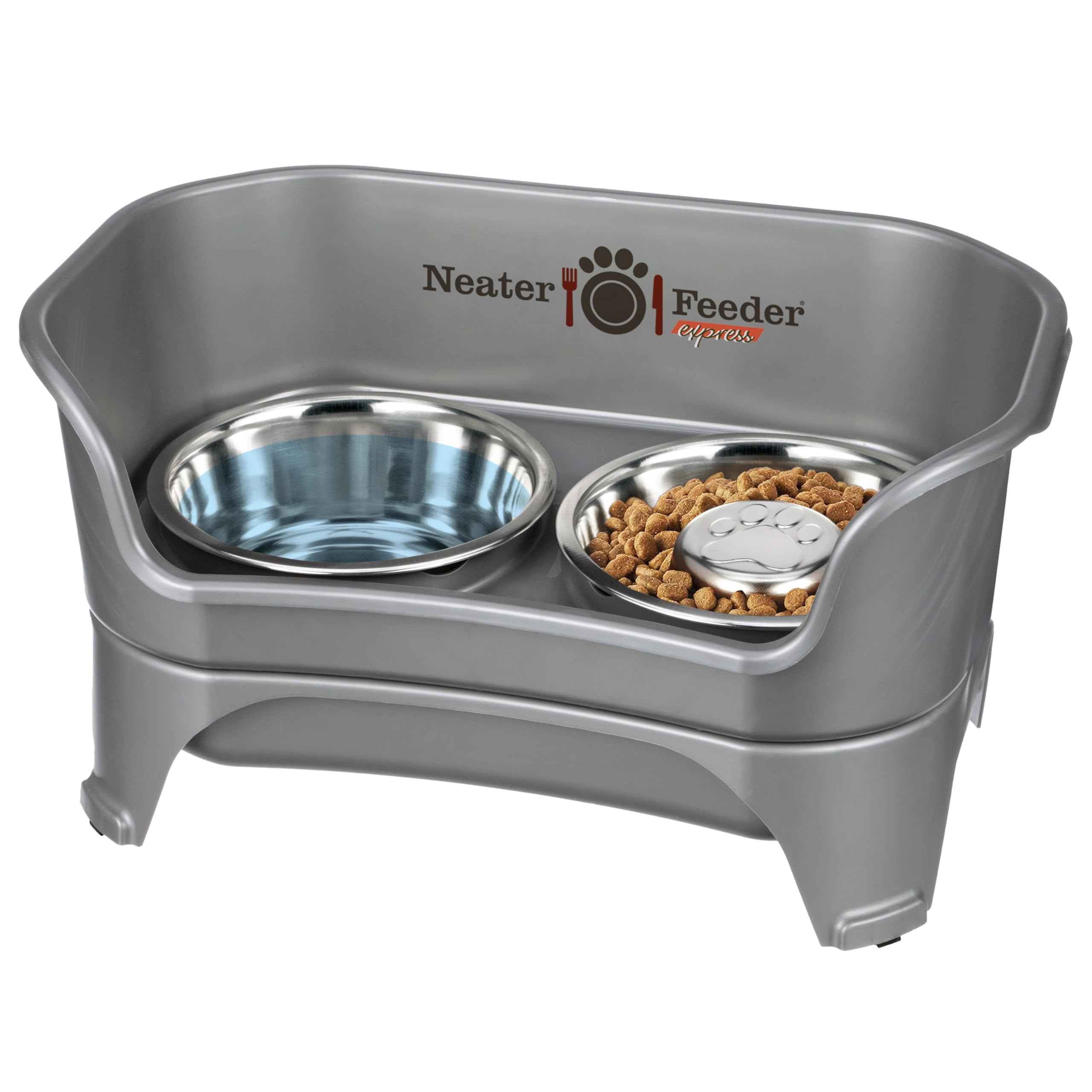 Neater Feeder Express top basin contains spills for a cleaner floor