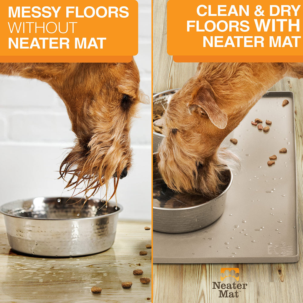 Neater Mat easy-clean surface supports quick post-meal cleanup.