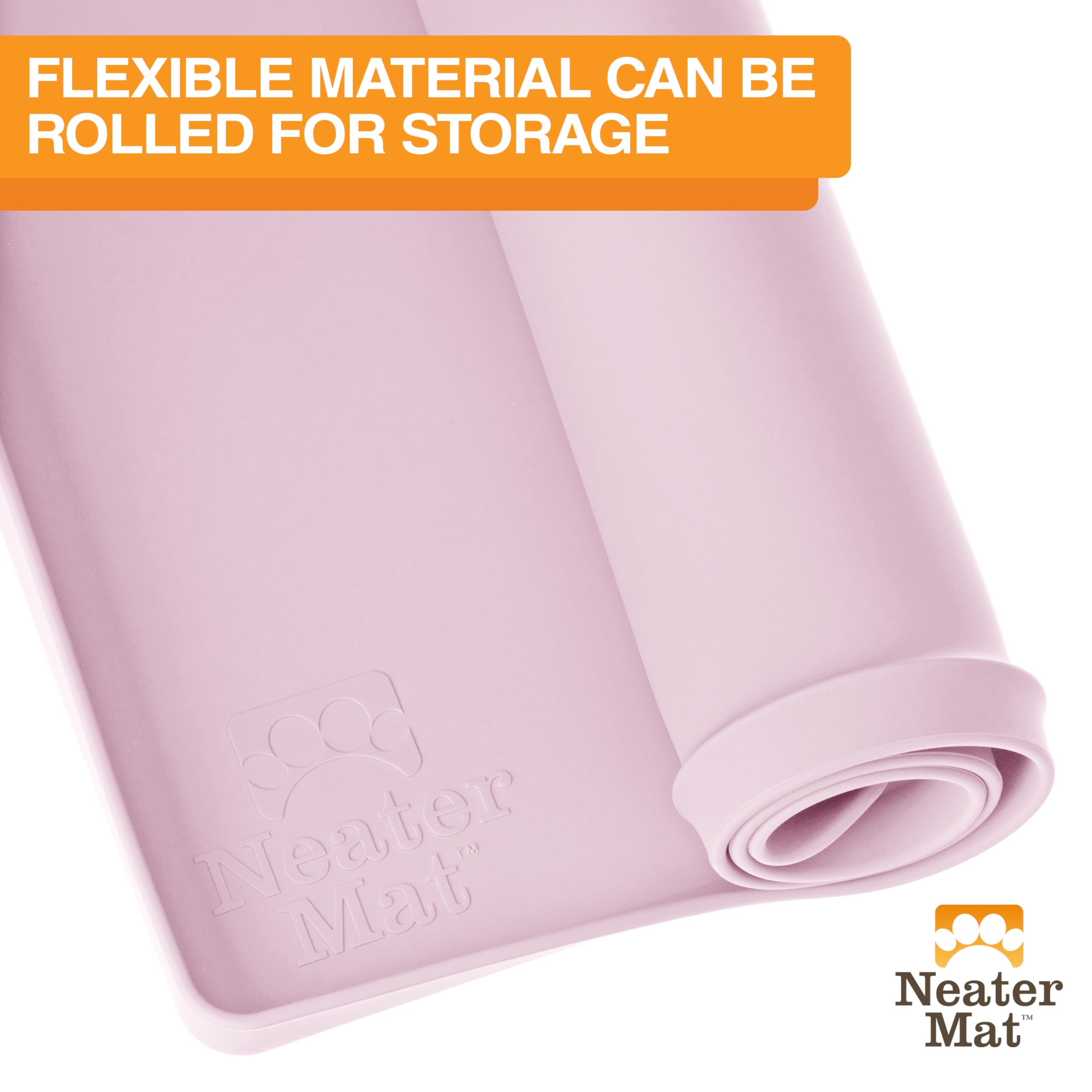 Neater Mat light pink color accent adds gentle style to feeding area.