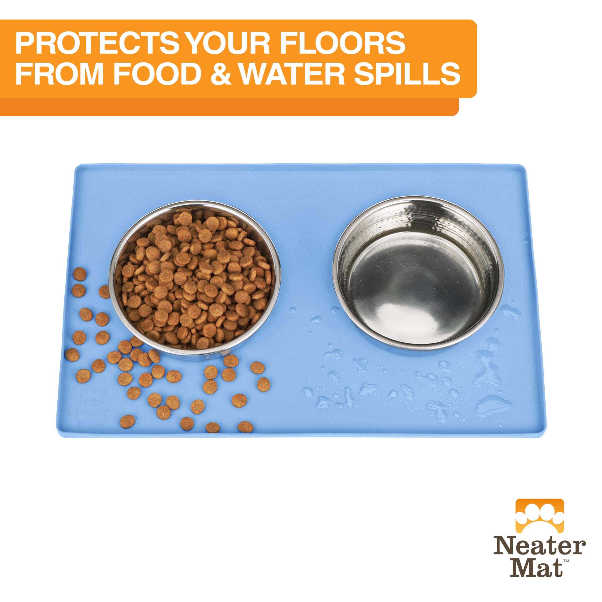 Neater Mat waterproof-silicone keeps floors clean from food and water splashes.