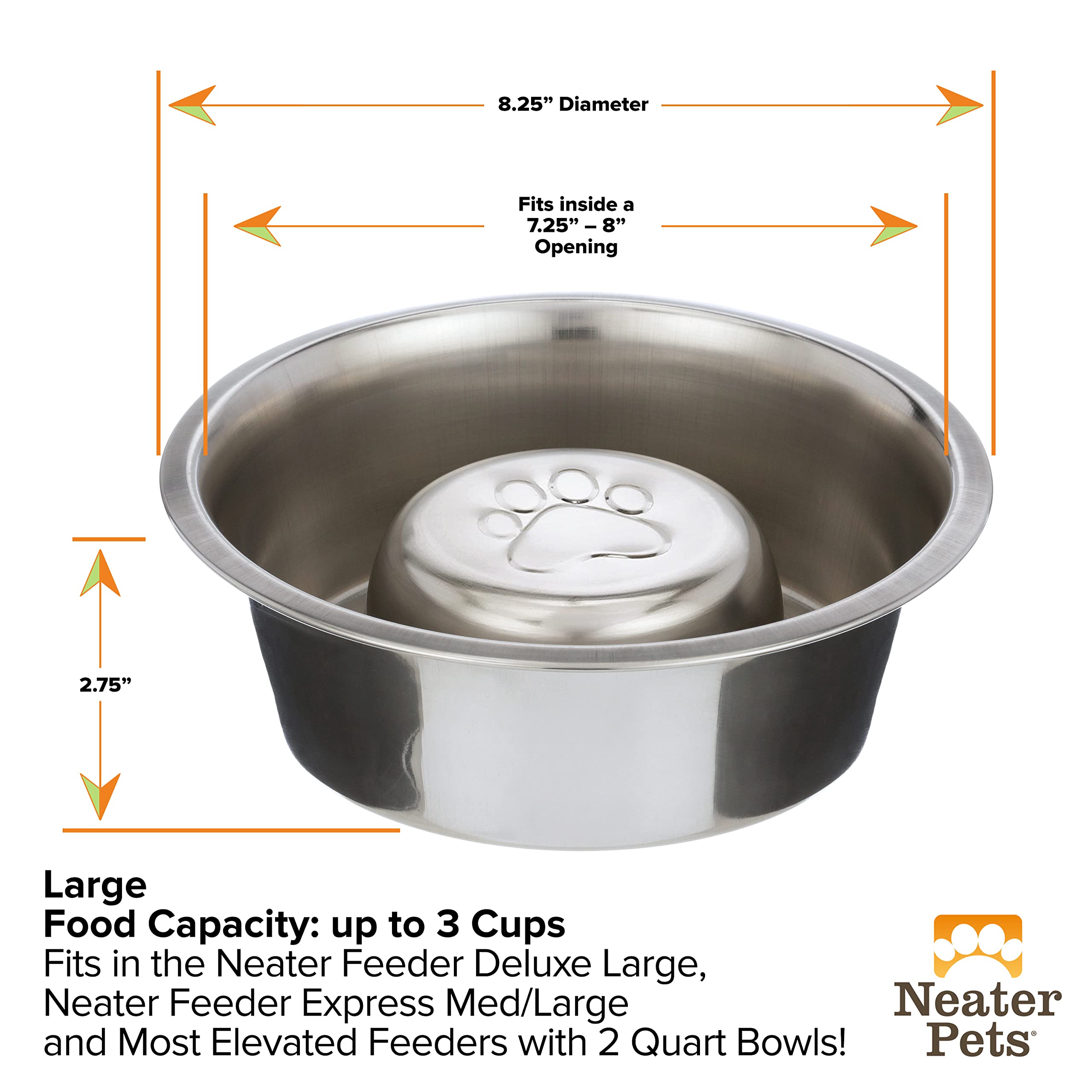 Neater Pet Brands bowl inside Deluxe Large feeder enabling slow feeding for larger dogs.