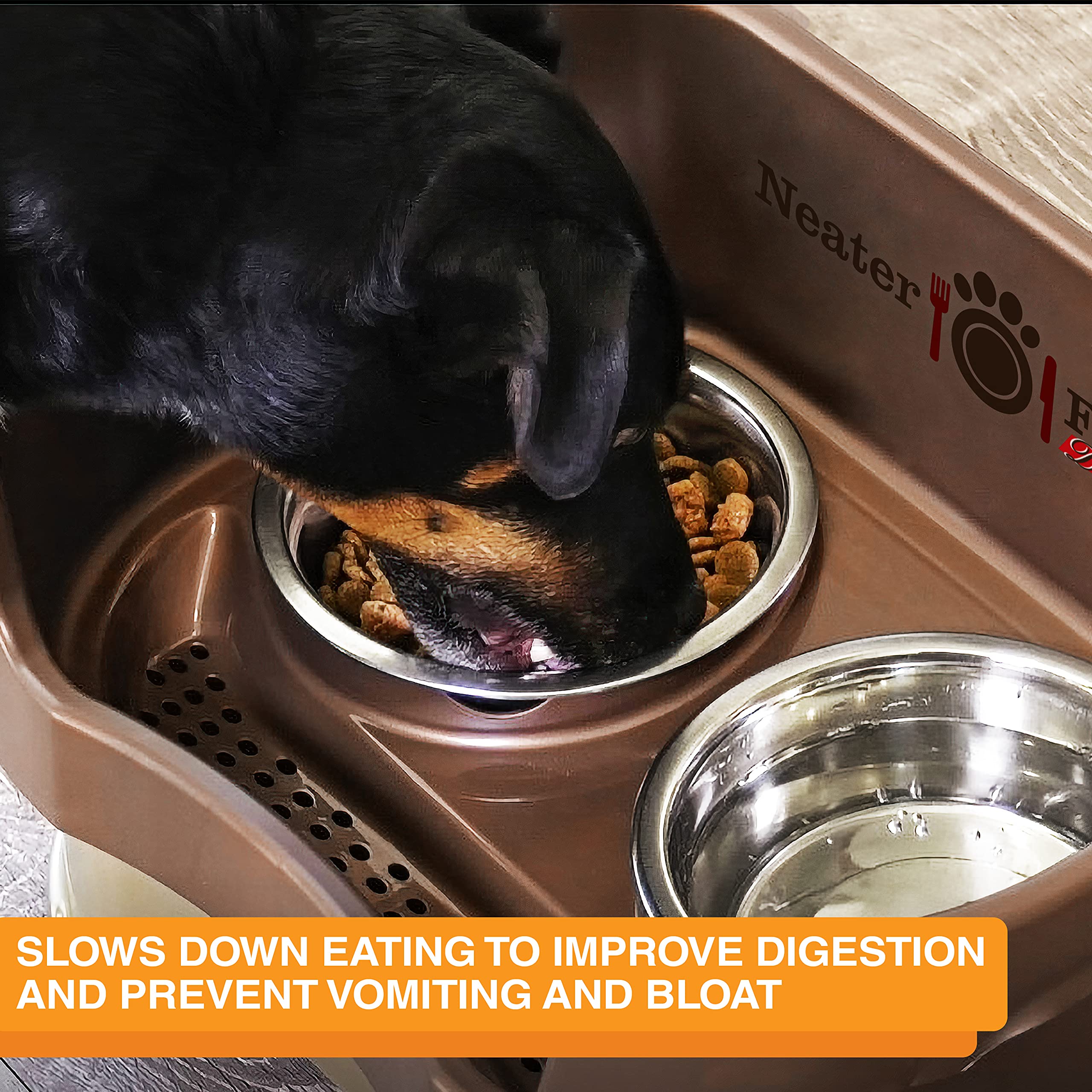 Neater Pet Brands bowl inside Express Medium-Large feeder fits elevated setups for slower meals.