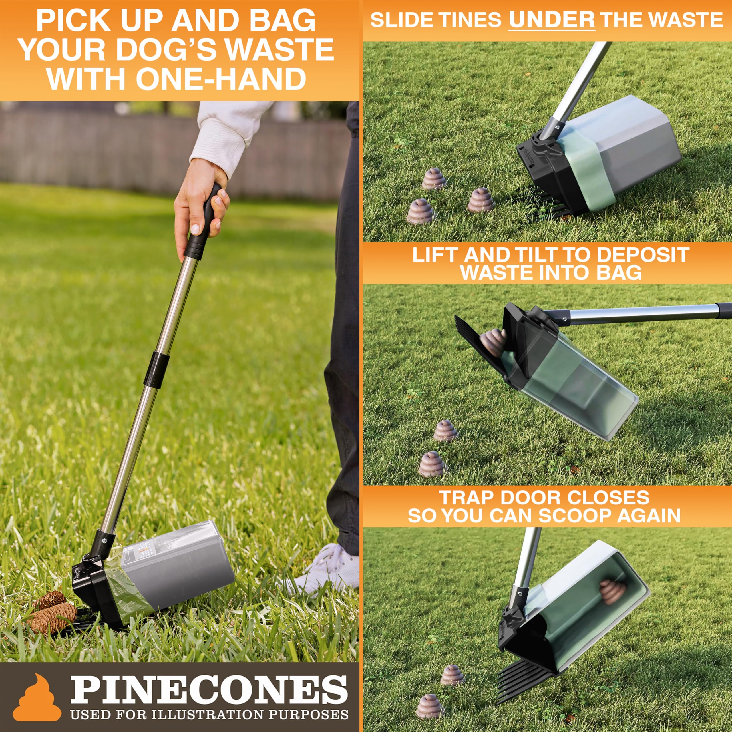 27-inch pole extended on Lift N’ Bag 2.0 for comfortable reach