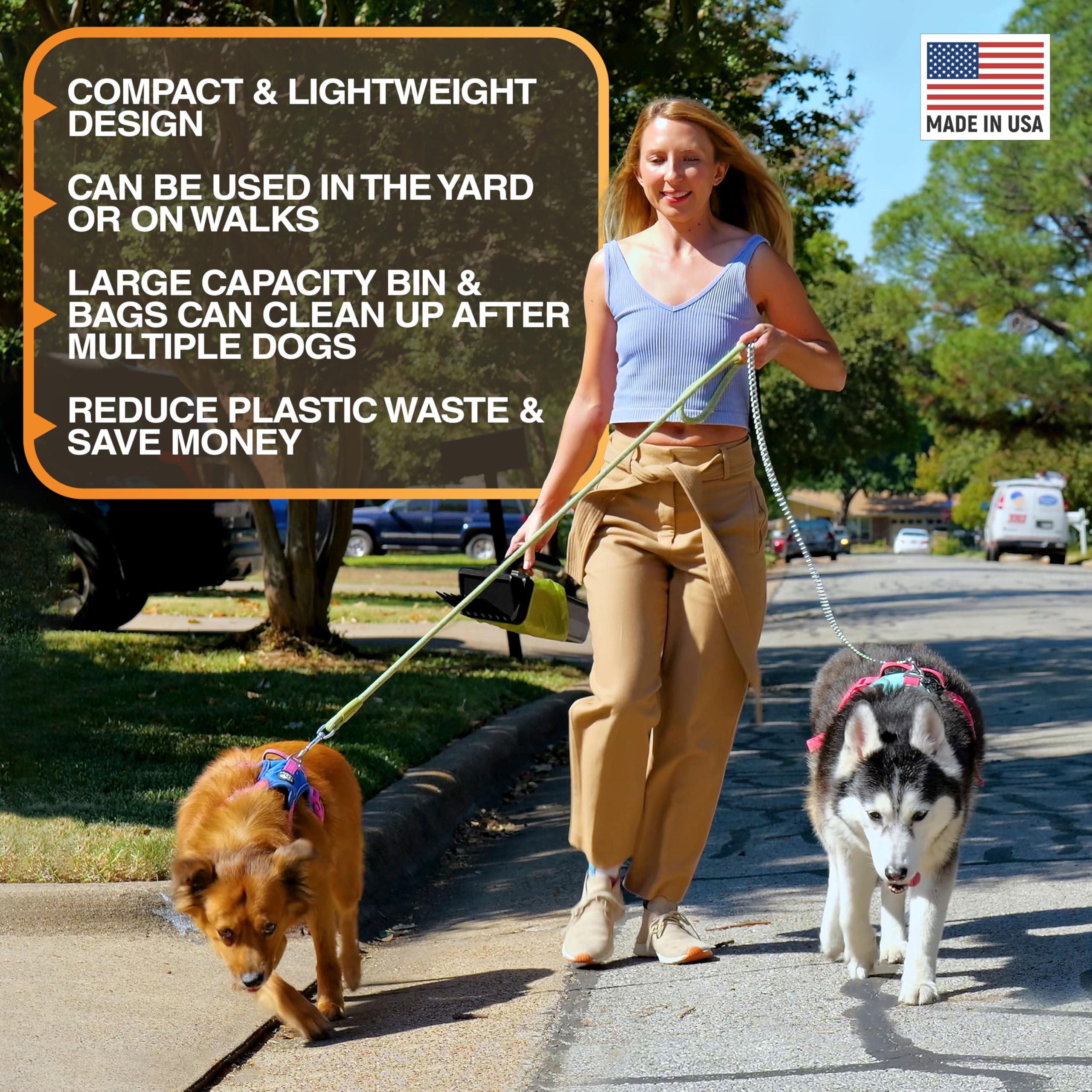 Included lavender-scented bags and leash dispenser for ready cleanup
