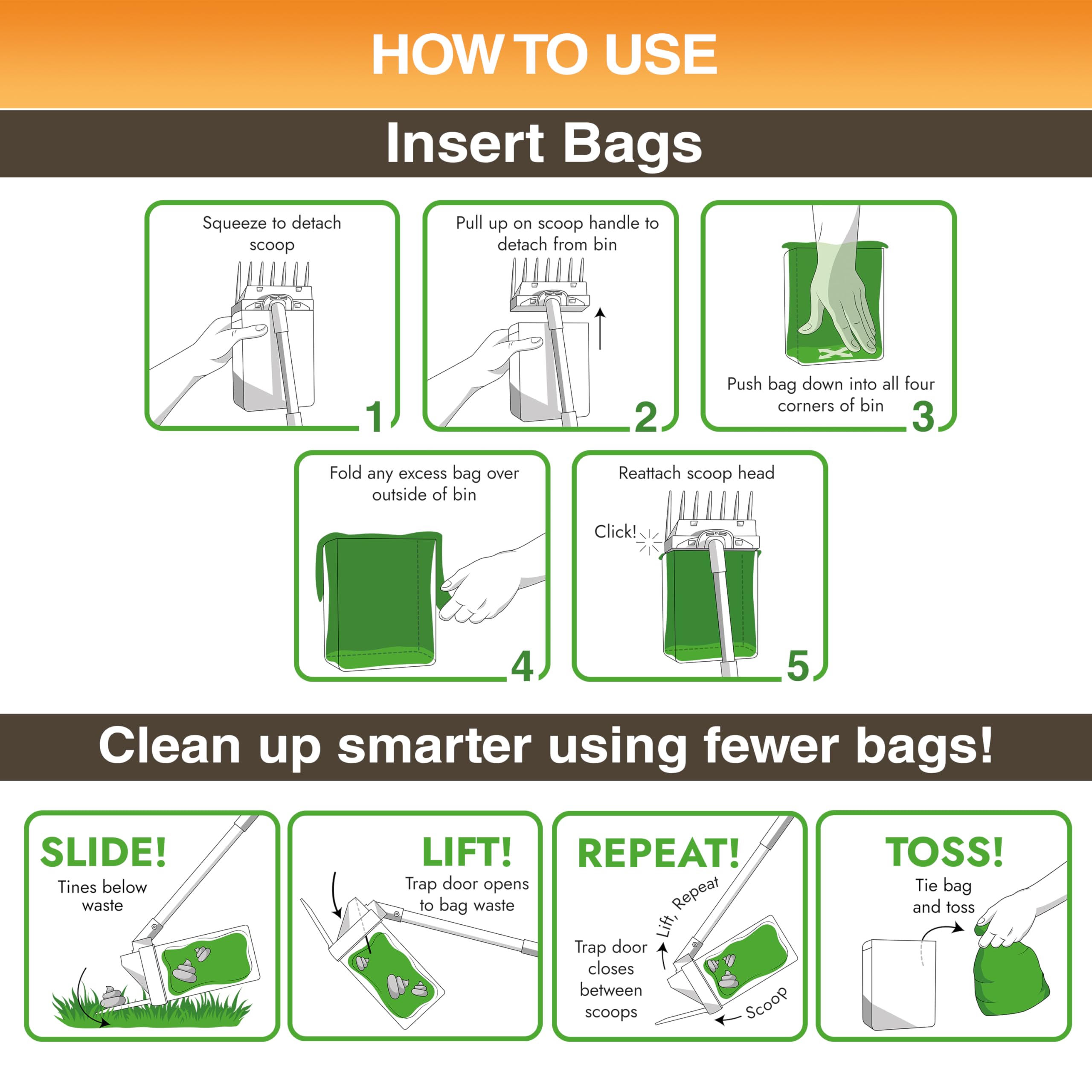 Trap door on Lift N’ Bag 2.0 reduces odors between scoops