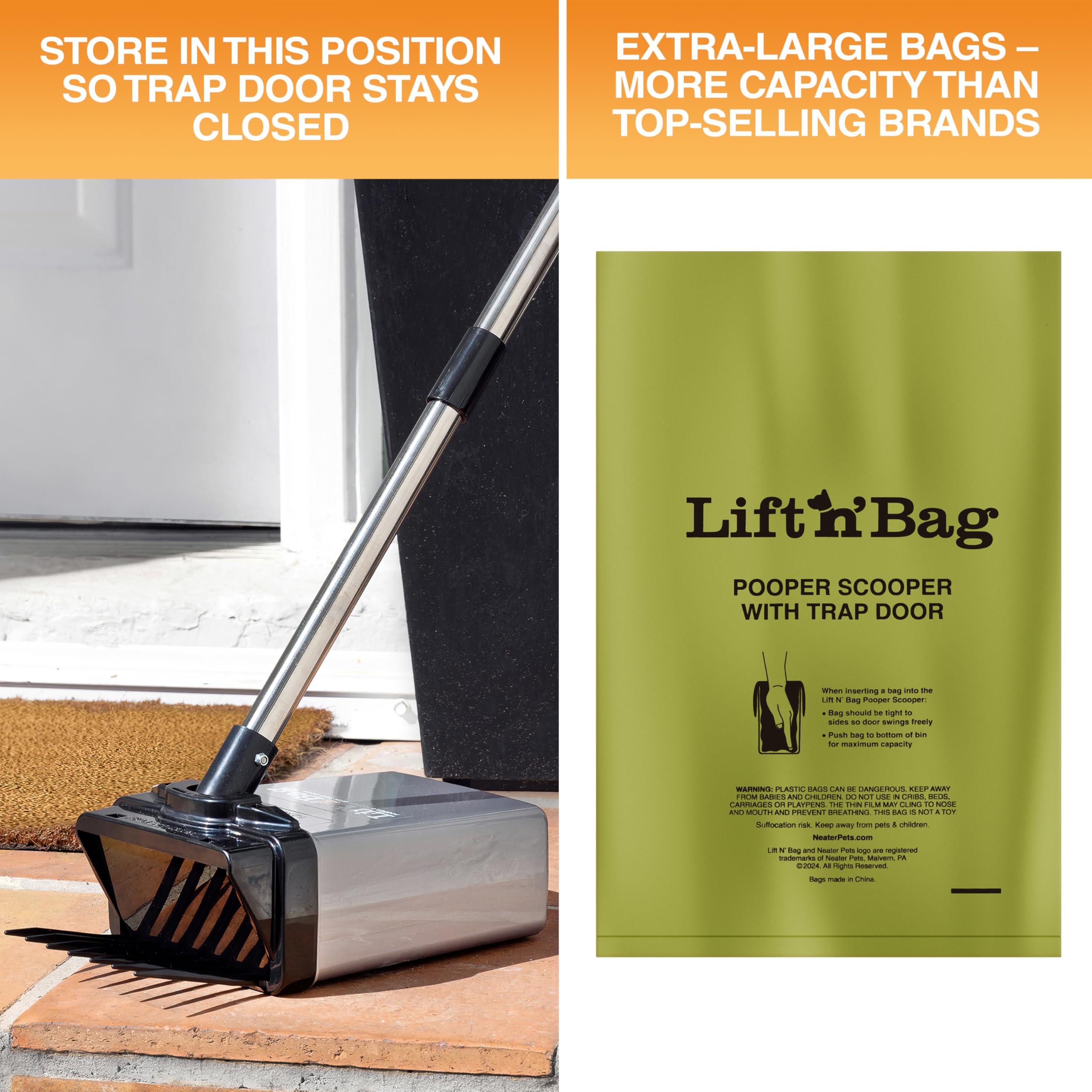 Yard cleanup on grass using Lift N’ Bag 2.0