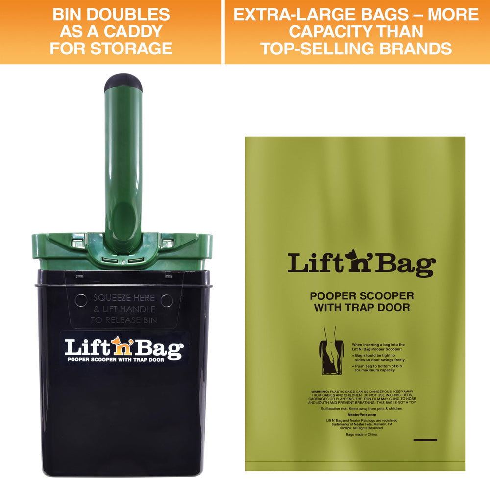 Lift N’ Bag 2.0 ready for yard cleanup on grass and pavement