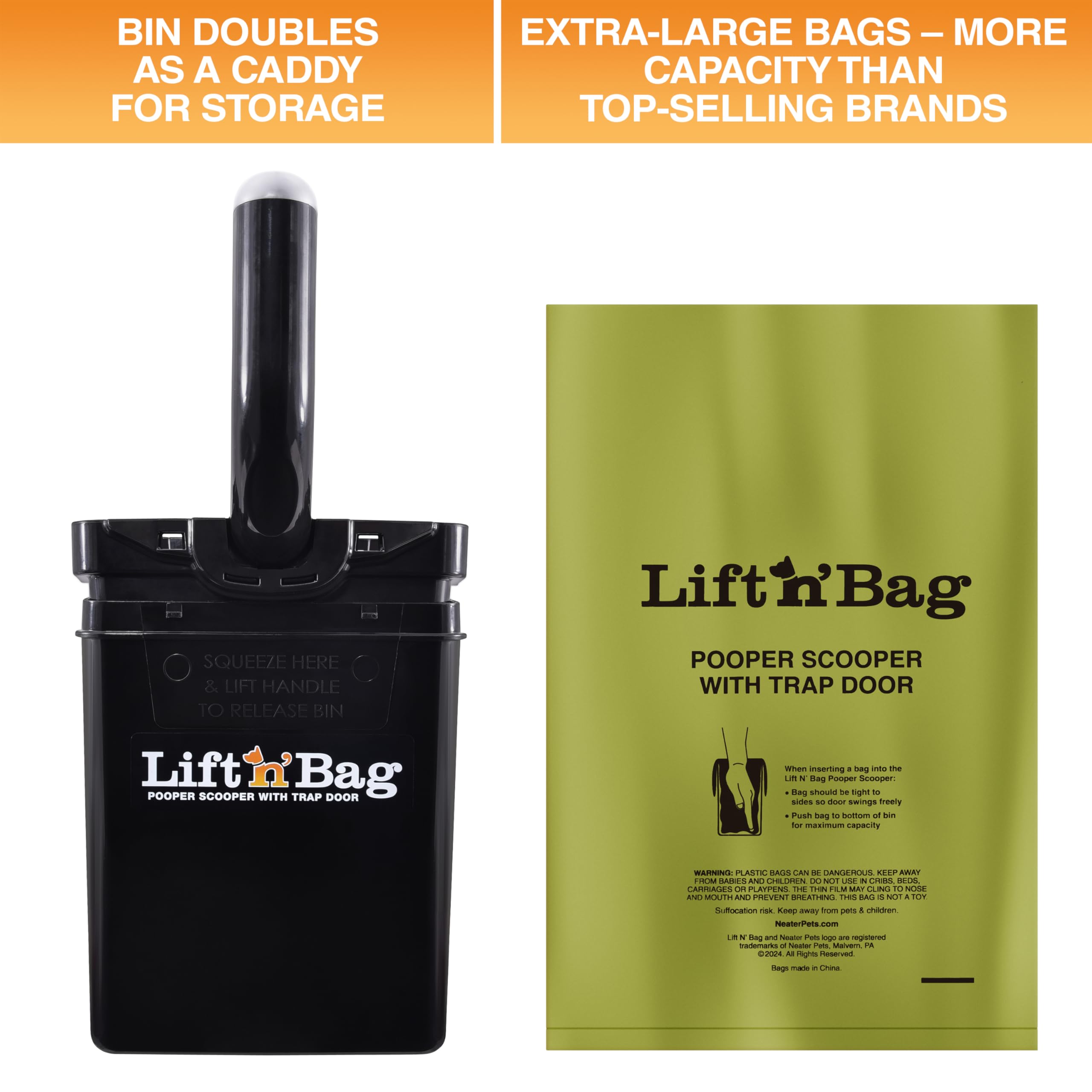 Neater Pet Brands Lift N’ Bag leash-dispenser attached for easy bag access.