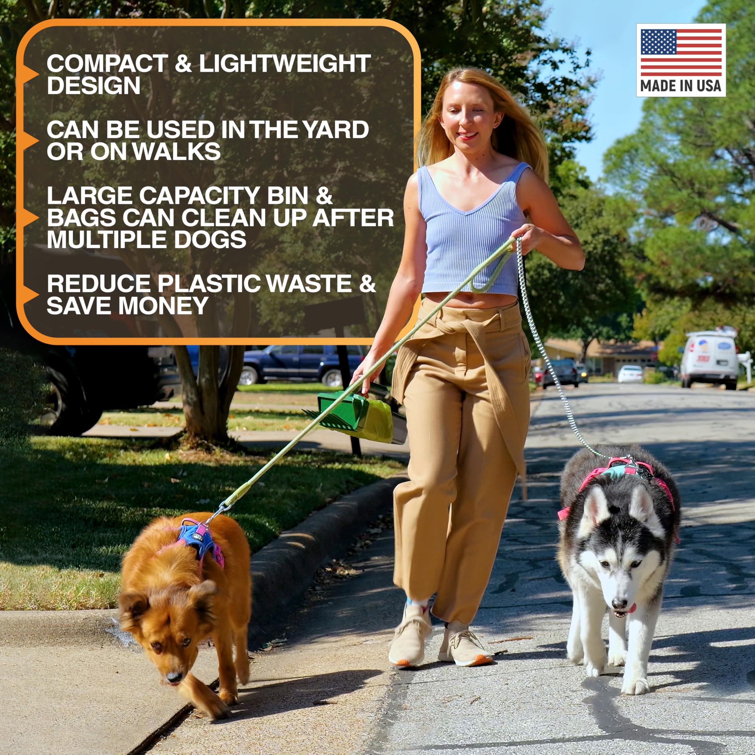 Neater Pet Brands Lift N’ Bag durable plastic resists rust and wear.