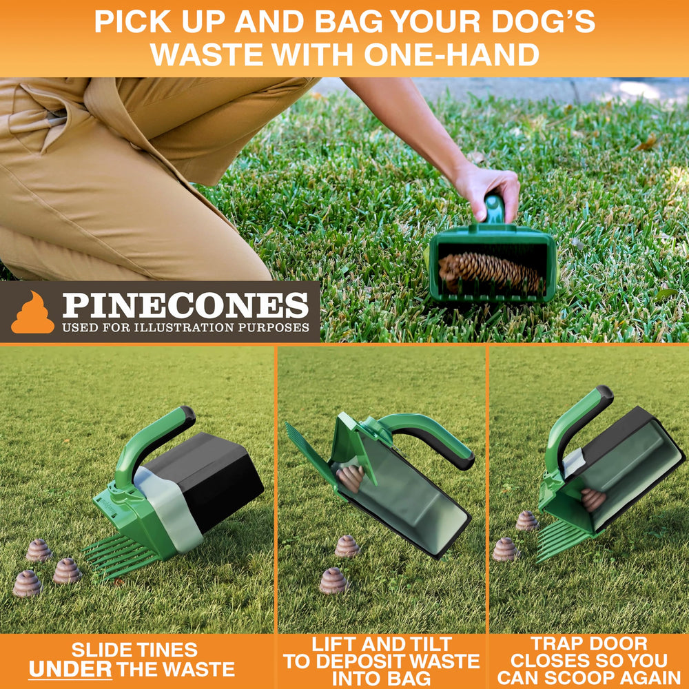 Neater Pet Brands Lift N’ Bag trap-door-close illustrates odor control and clean bag changes.