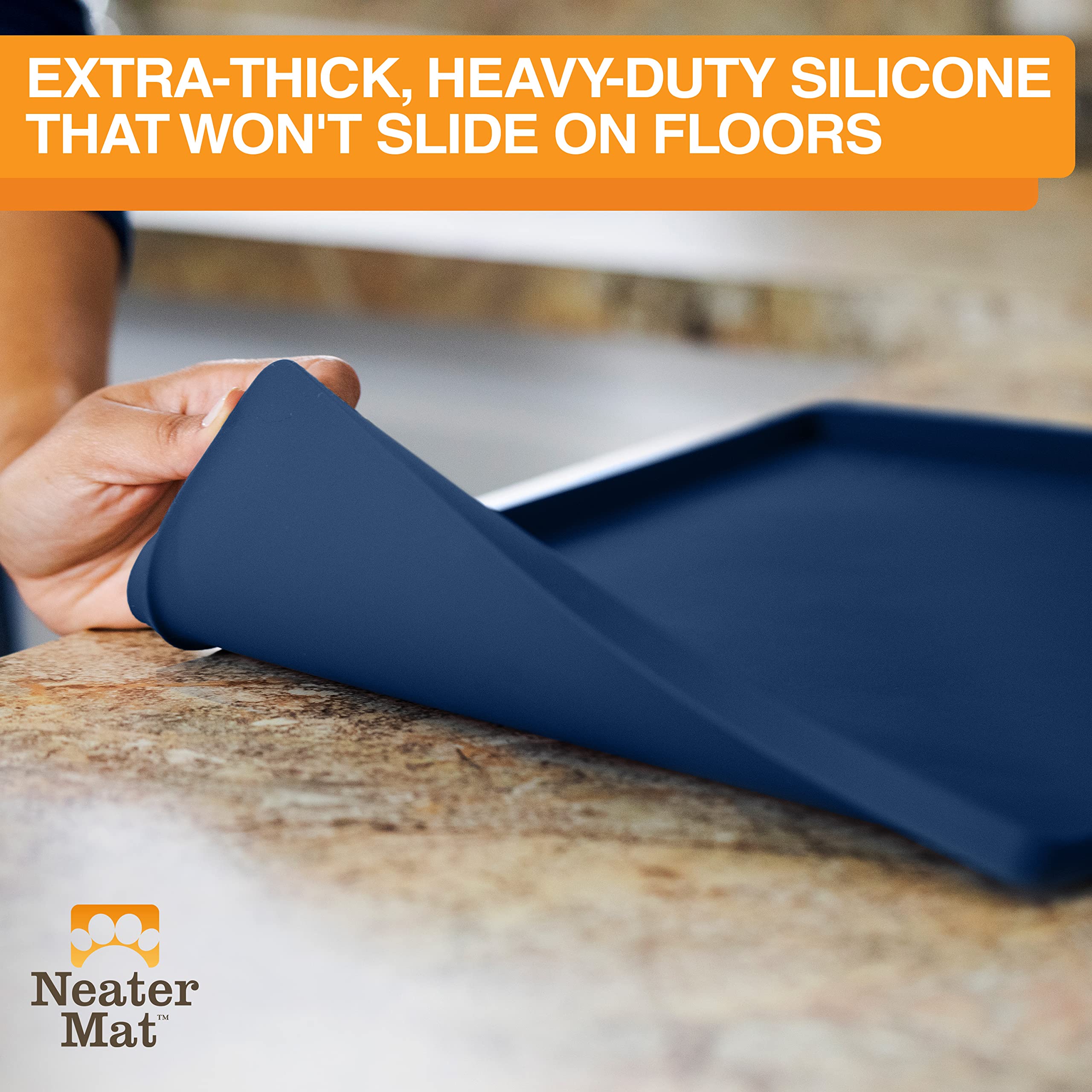 Neater Mat by Neater Pet Brands anti-slip bottom keeps bowls steady.