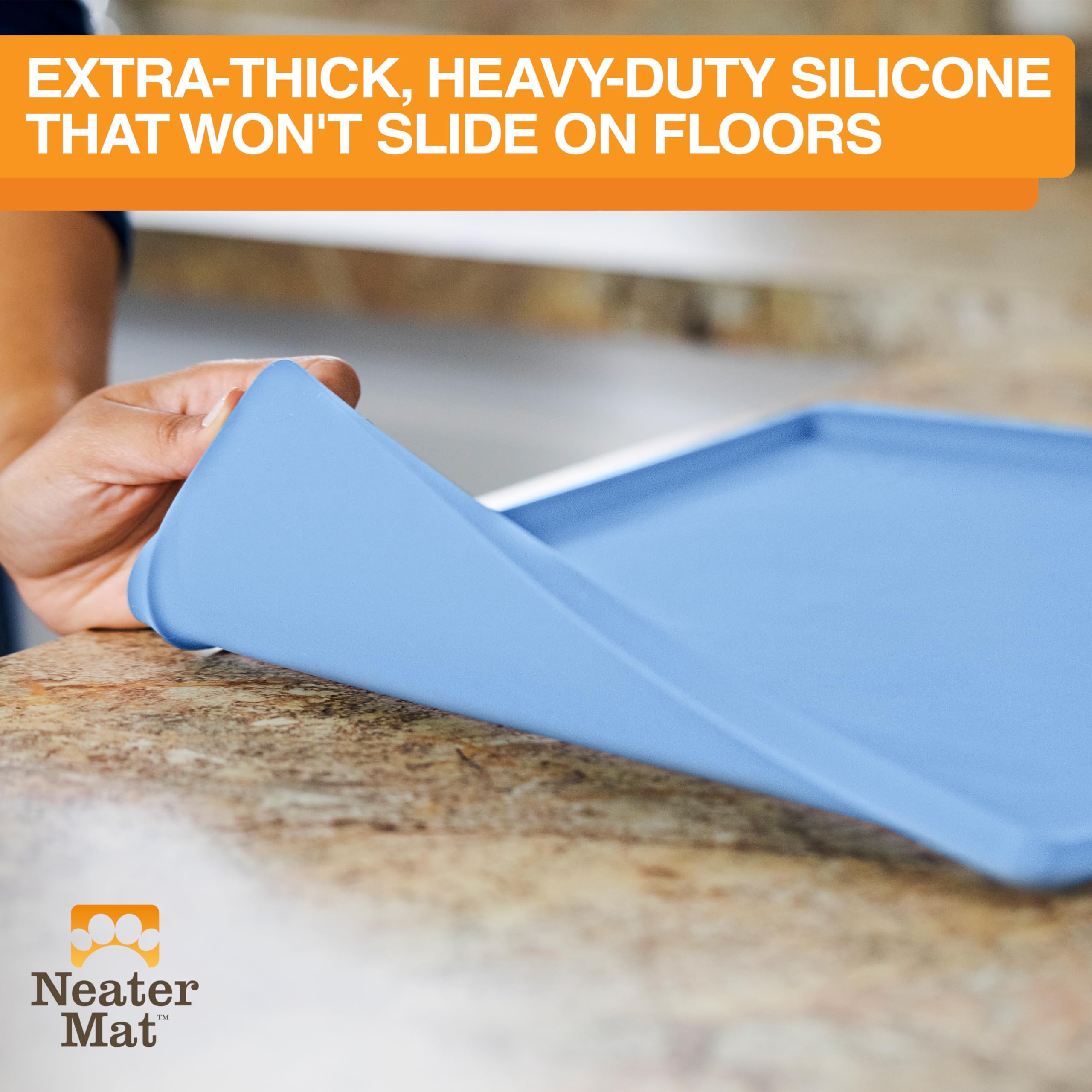 Neater Mat thick anti-slip bottom prevents bowl sliding.