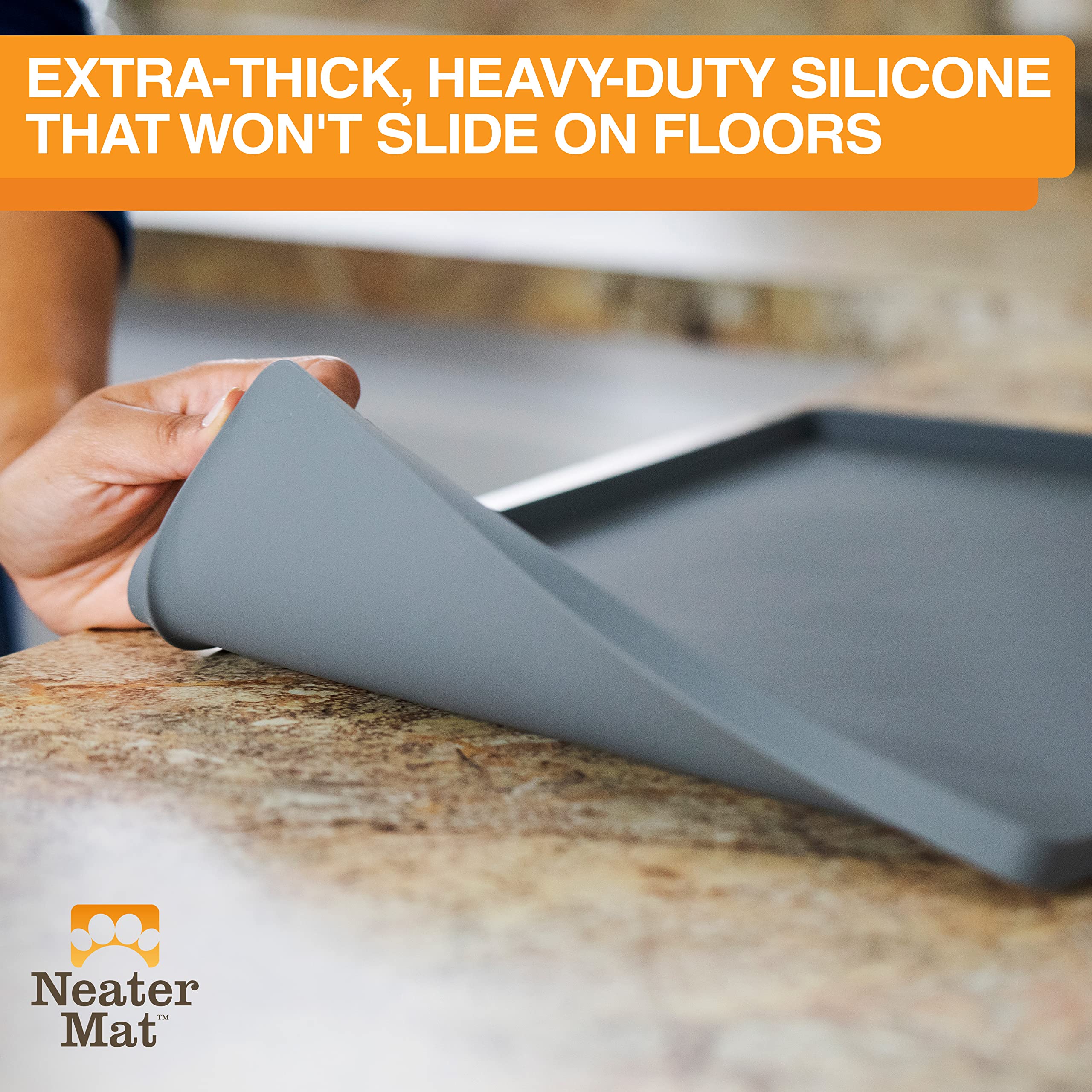 Neater Mat extra-thick anti-slip bottom minimizes sliding on floors.