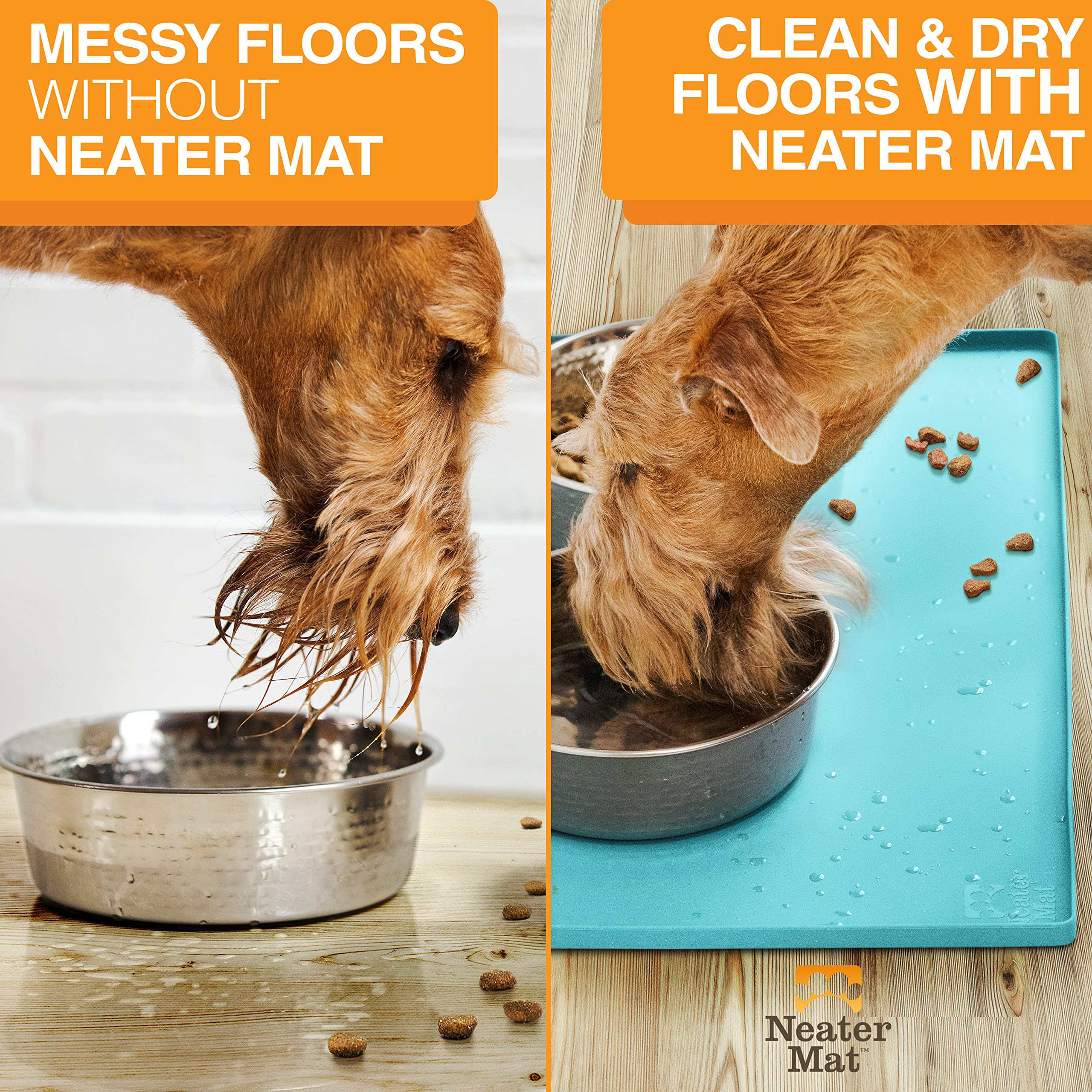 Neater Mat easy-clean surface wipes clean after meals.