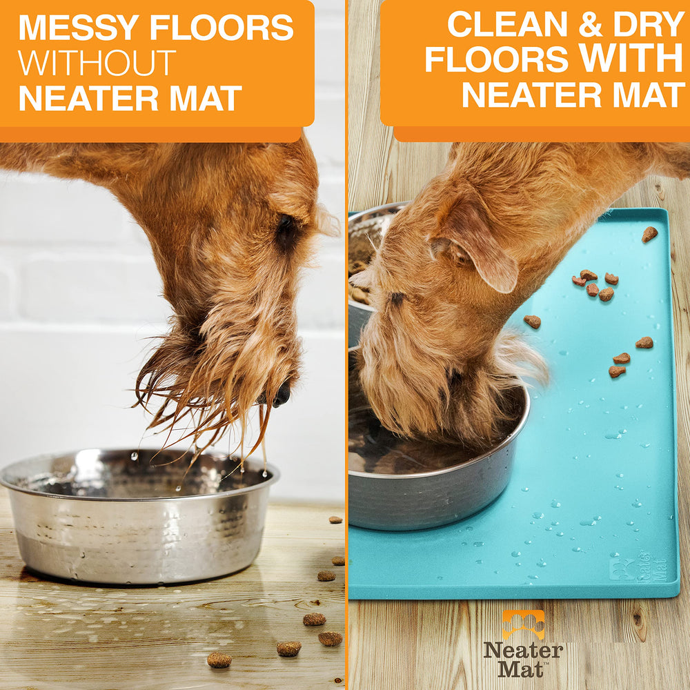 Neater Mat easy-clean surface wipes clean after meals.