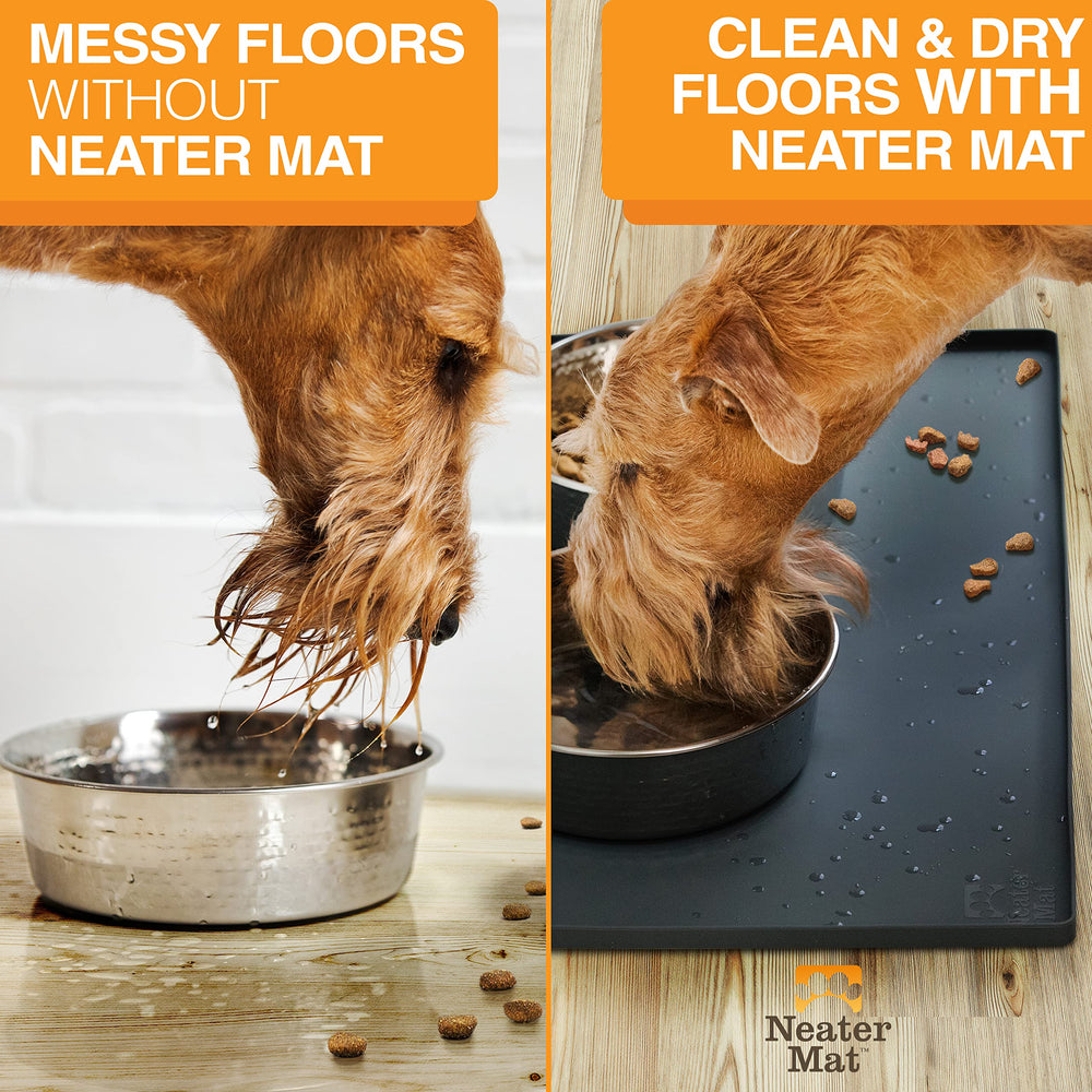 Neater Mat fits two small to medium bowls for dogs or cats
