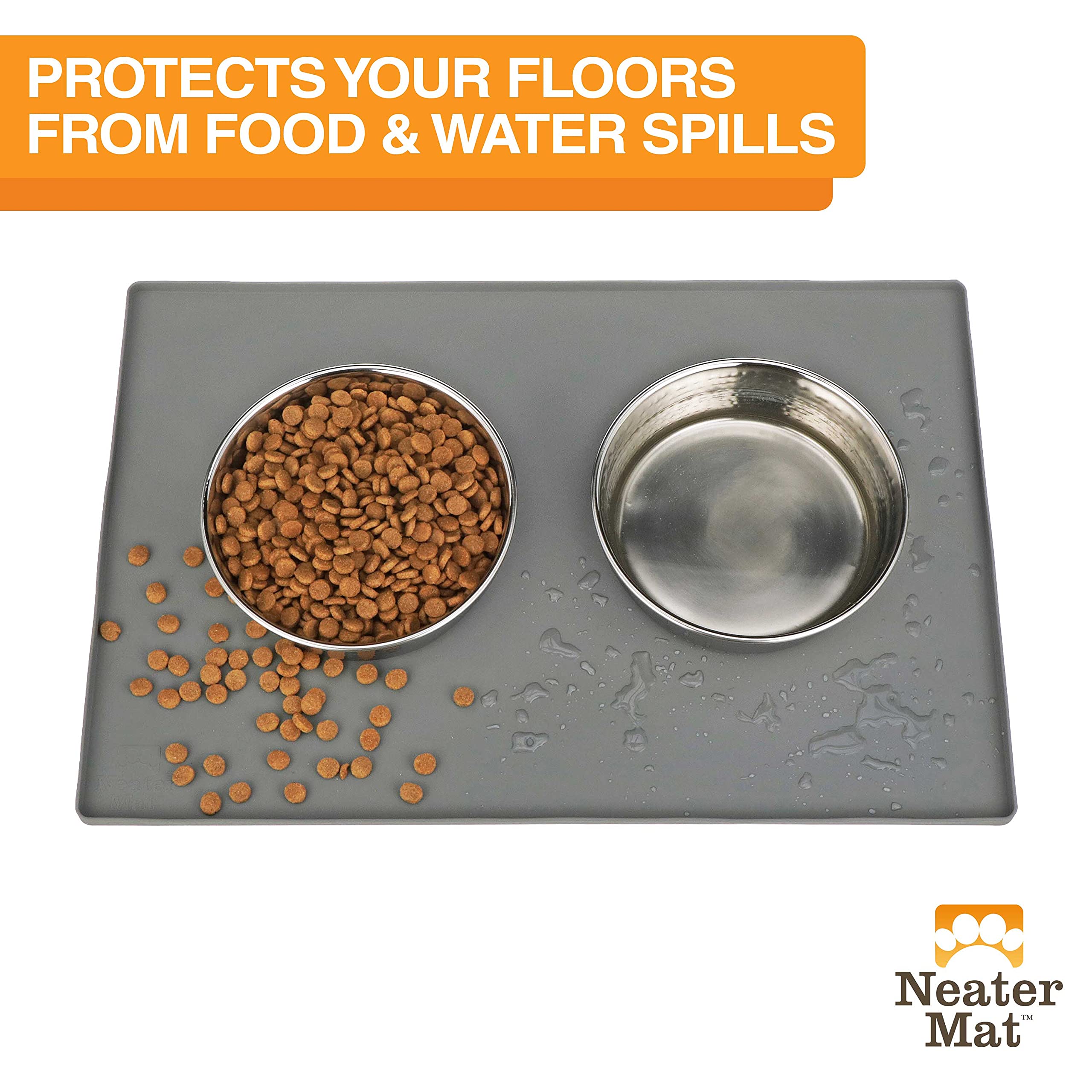 Neater Mat waterproof silicone surface keeps spills contained during meals.