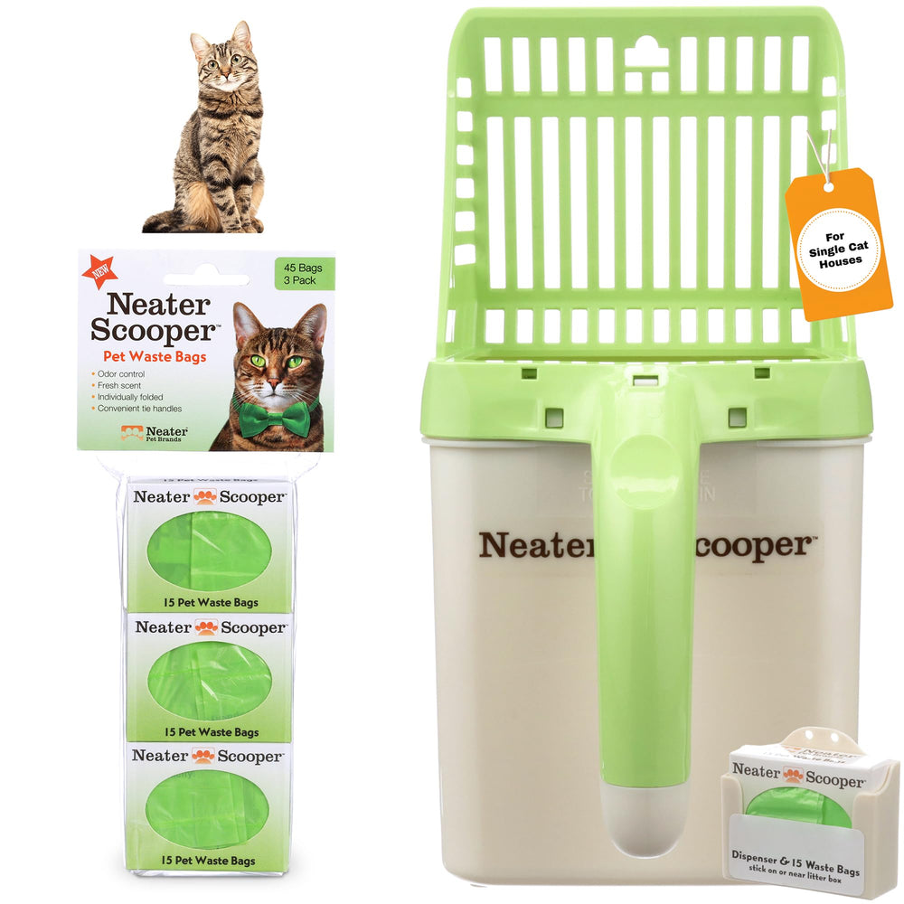 Neater Scooper standard cat litter scoop with bag system for mess-free waste disposal.