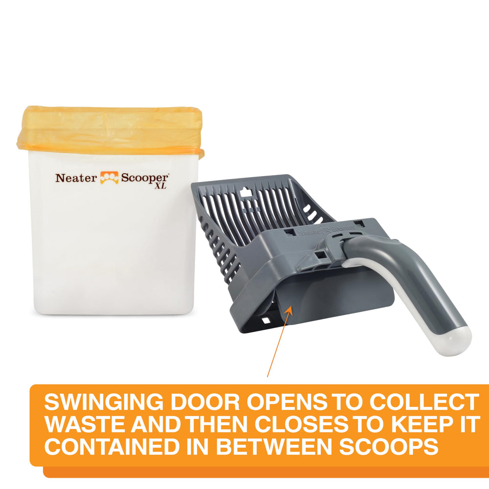 Neater Scooper XL bag dispenser attached to the bin simplifies refills.