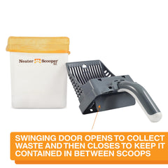 Neater Scooper XL bag dispenser attached to the bin simplifies refills.