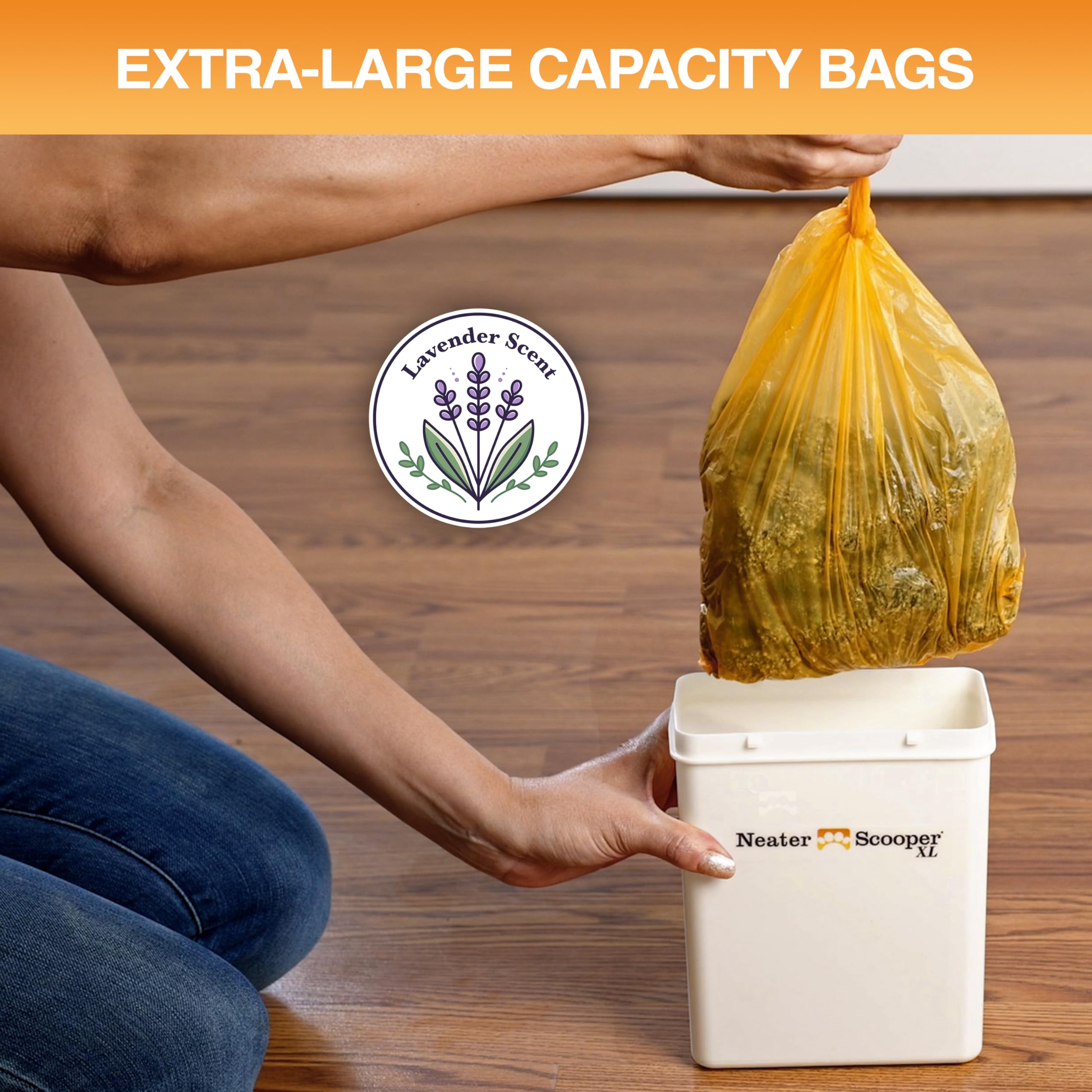 Neater Pet Brands Neater Scooper XL lavender-scented bags mask odors subtly.