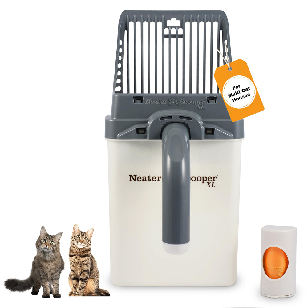 Neater Pet Brands Neater Scooper XL litter scoop demonstrates mess-free bag deposits for easy cleanup.
