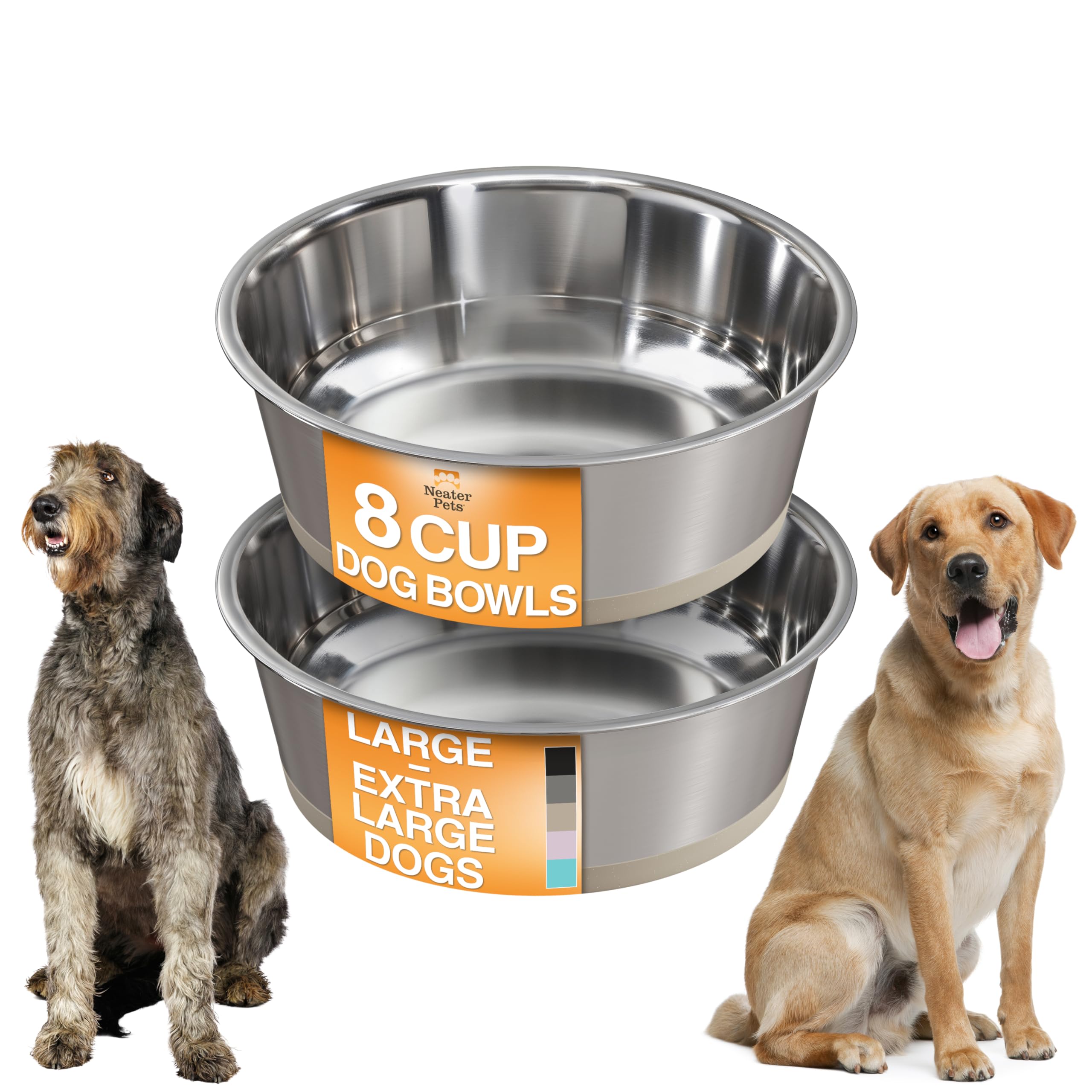 Neater Pet Brands stainless steel dog bowls with non-slip base keep meals steady.