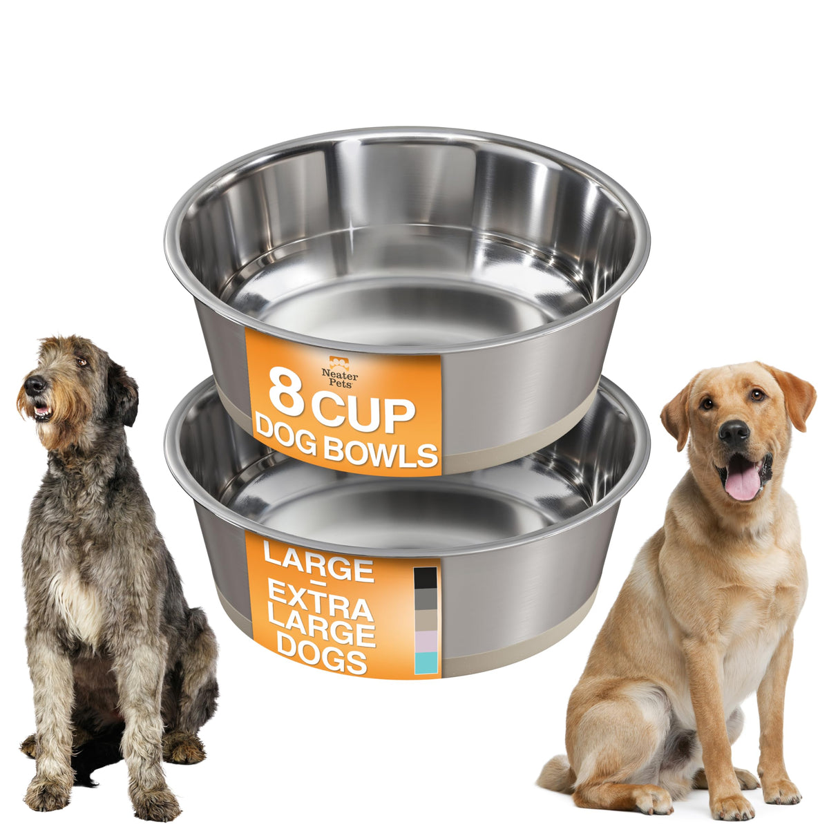 Neater Pet Brands stainless steel dog bowls with non-slip base keep meals steady.