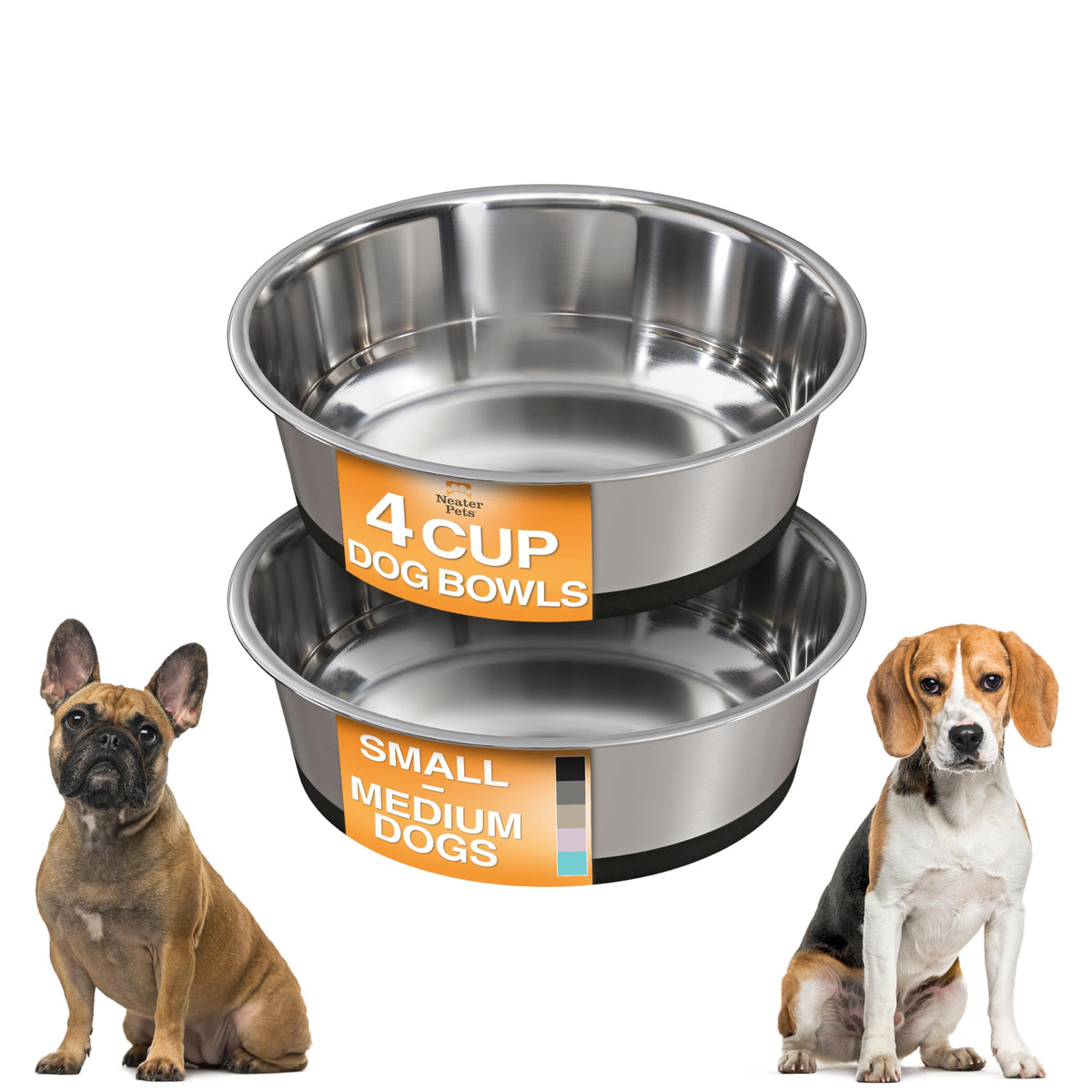 Neater Pet Brands stainless steel dog bowls with non-slip base prevent spills during meals.