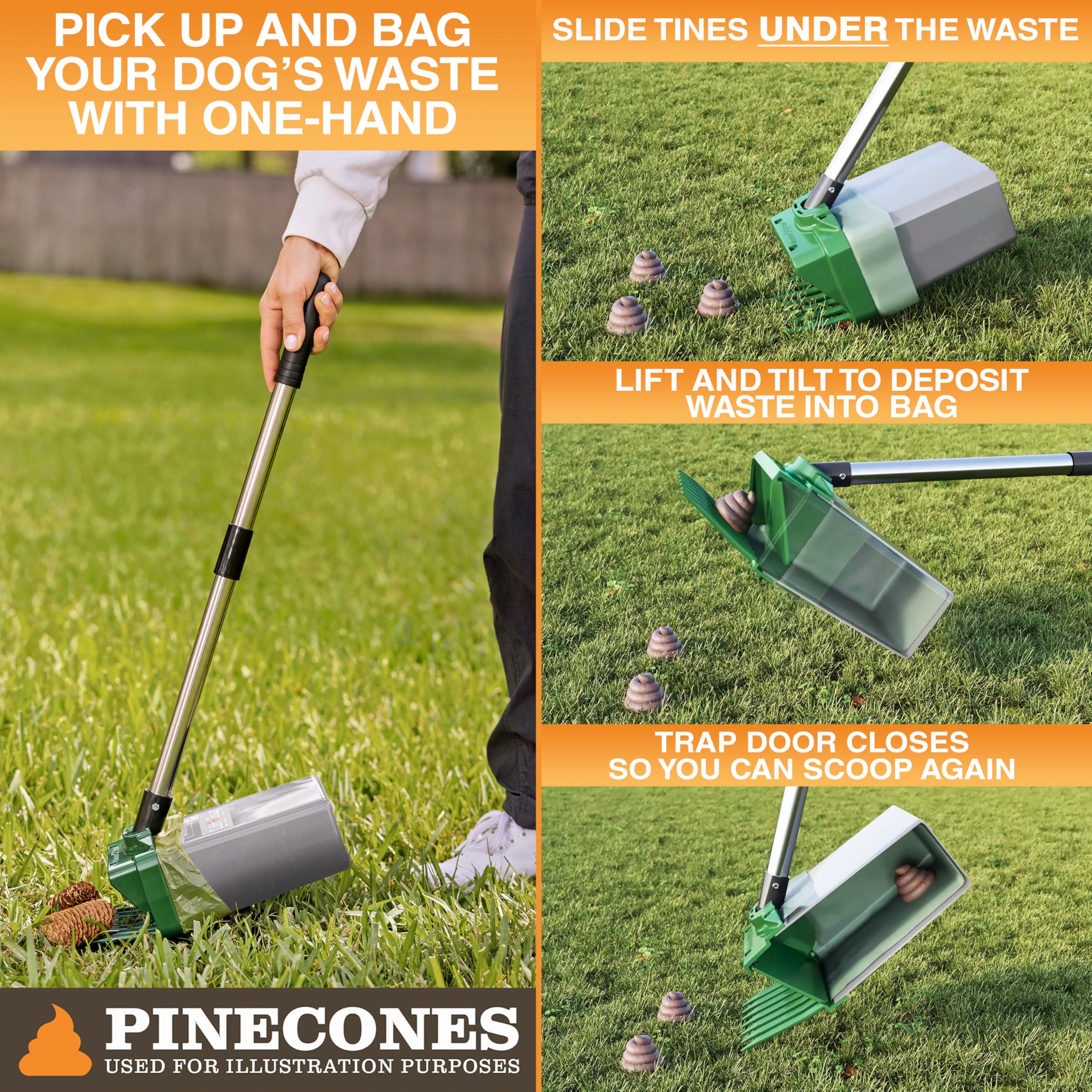 Lift N’ Bag 2.0 scoop bin dimensions help yard waste pickup.