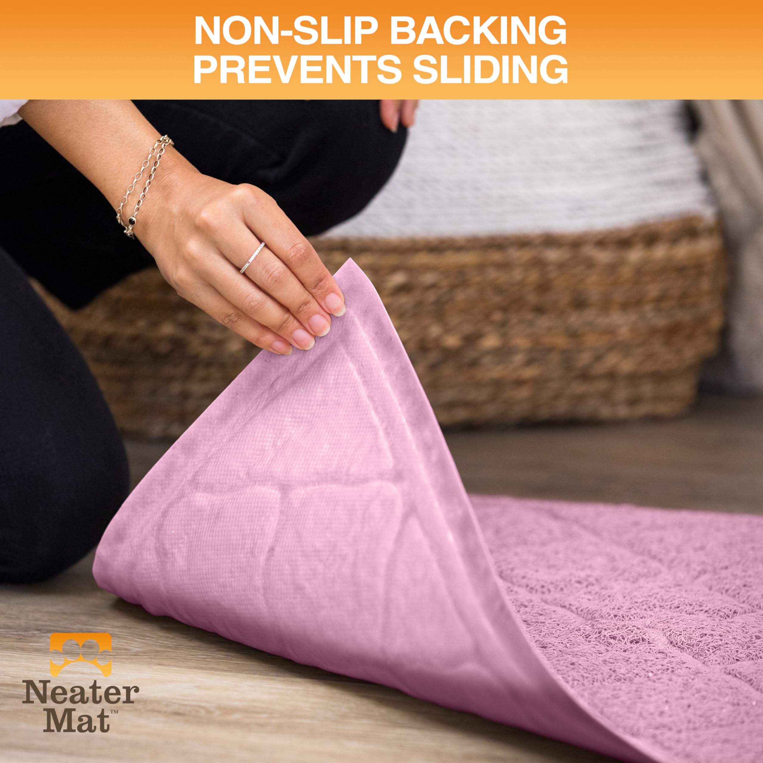 Neater Pets Neater Mat non-skid backing prevents slipping during use.