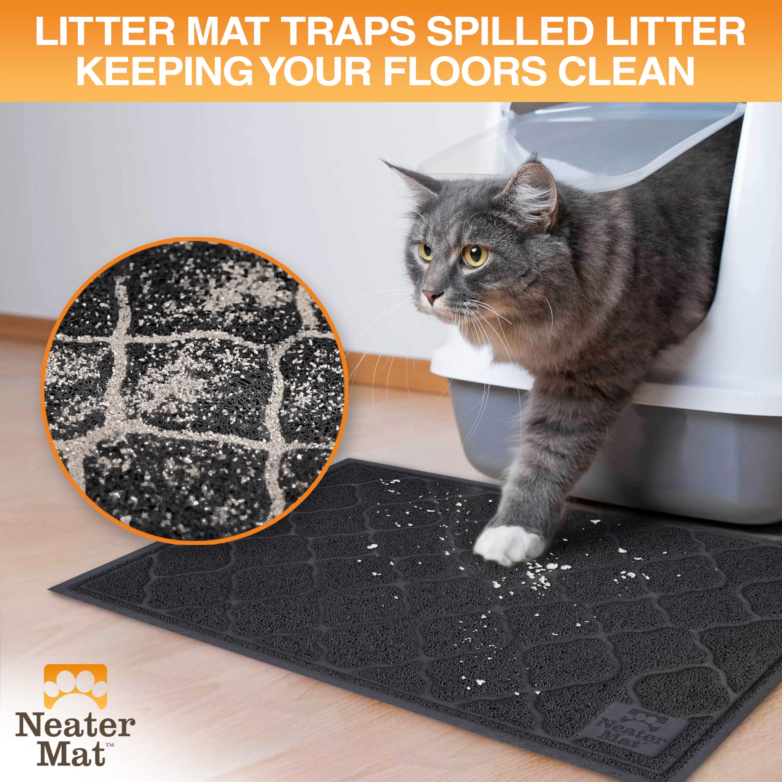 Neater Pets Neater Mat side profile highlights anti-slip backing for stable placement
