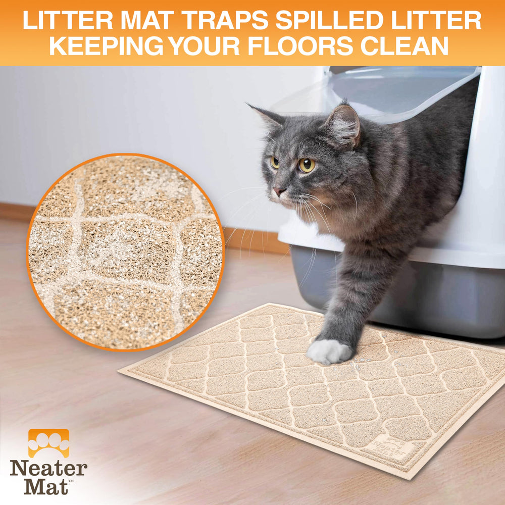 Neater Pets Neater Mat deep grooves capture litter for easy cleanup.