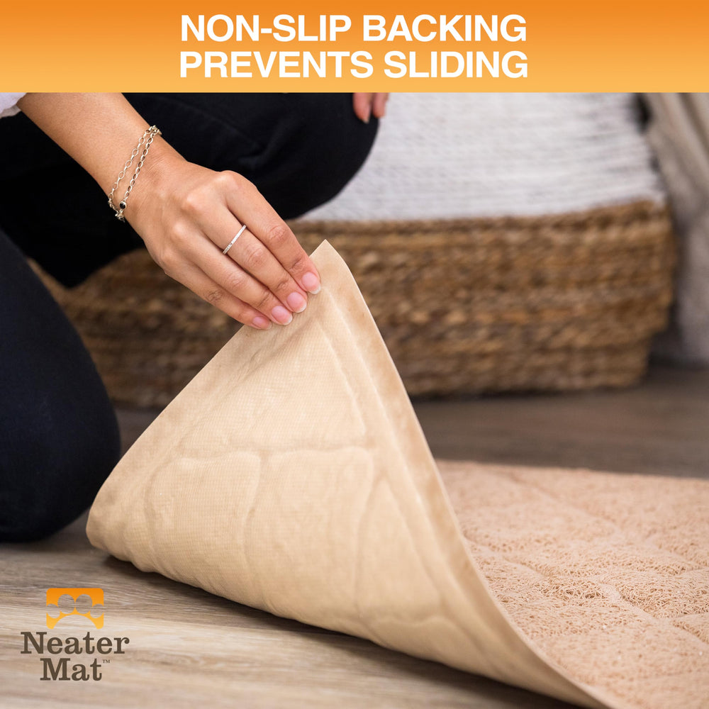 Neater Pets Neater Mat floor protection keeps mess contained.