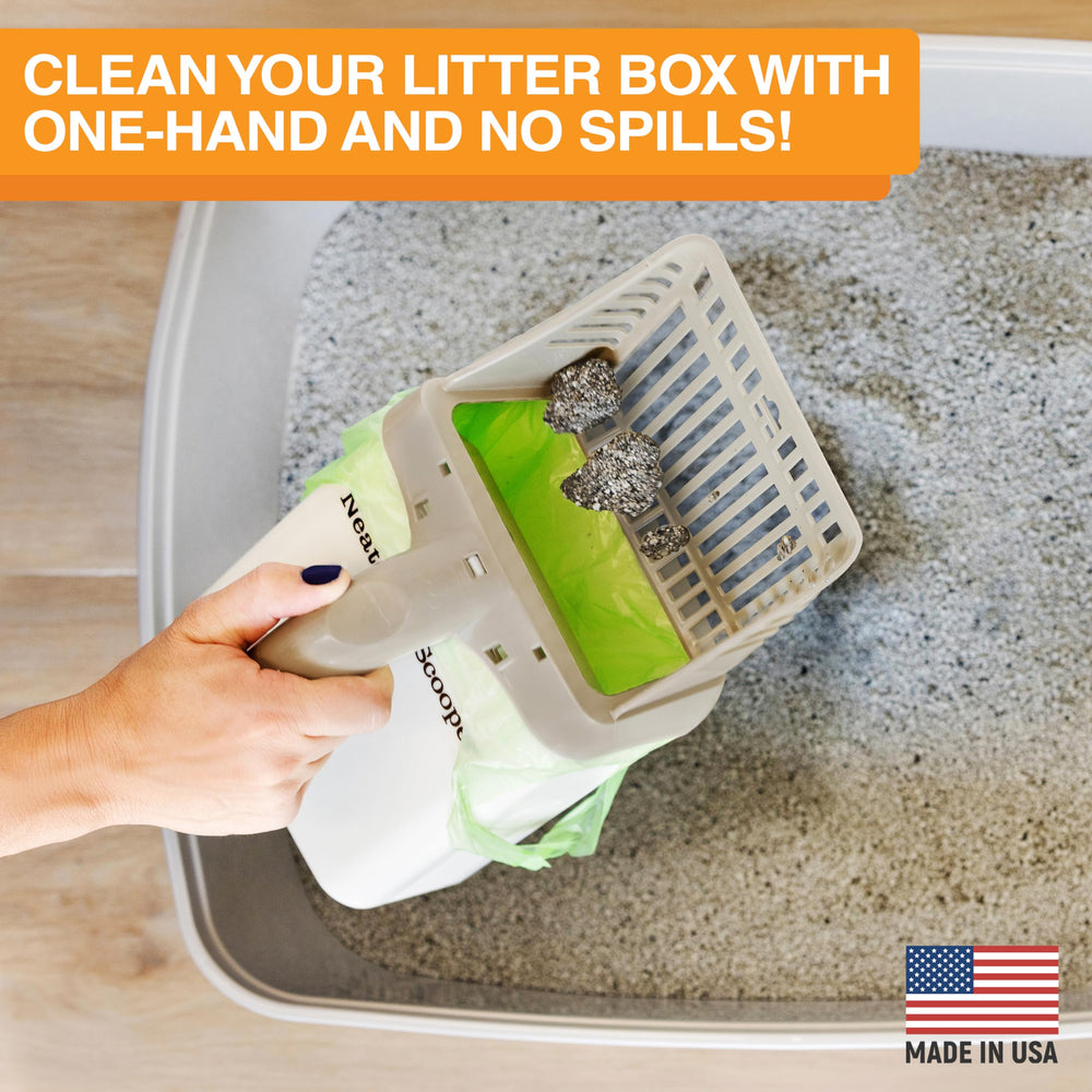 Neater Scooper bin doubles as scoop holder for compact storage.