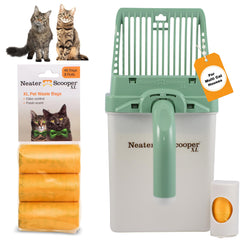 Neater Scooper XL cat litter scoop shows wide mouth for quick clump removal.