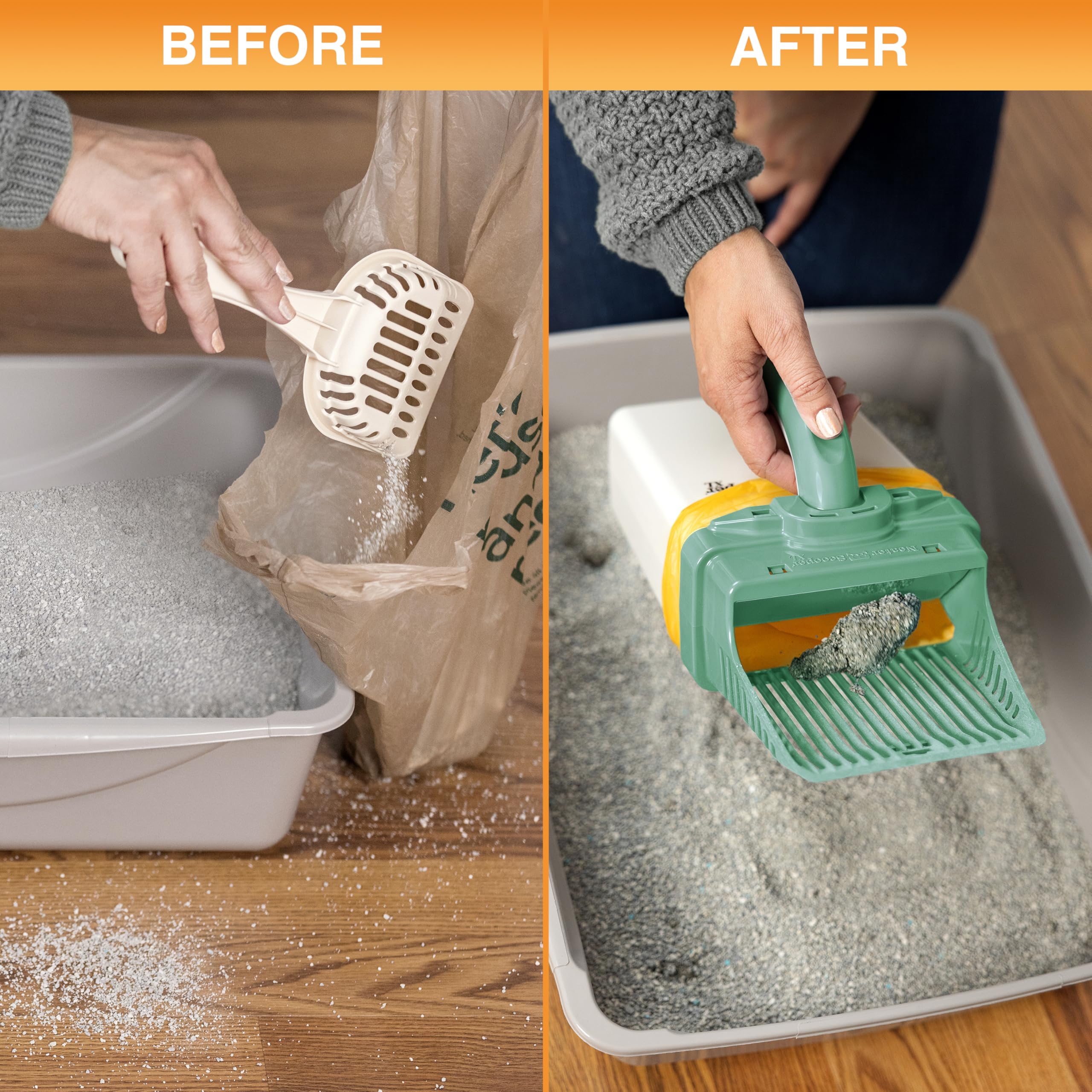 Neater Scooper XL durable plastic image highlights rust-free USA-made construction.