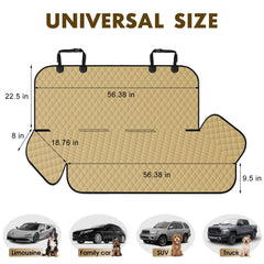 NECKORY backseat cover showing non-slip backing keeps seats in place during sudden stops