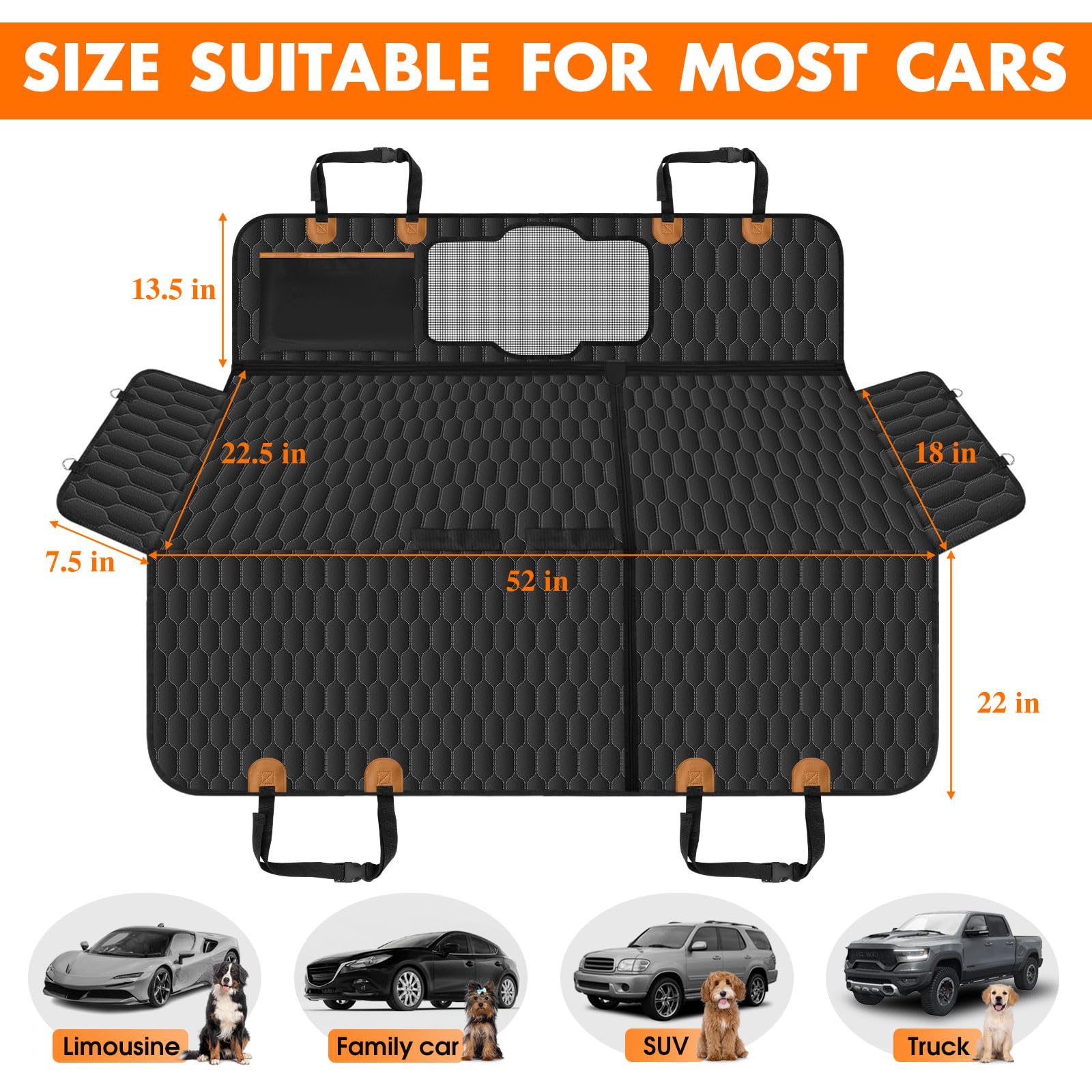 NECKORY dog back seat cover anti-slip backing keeps pet secure
