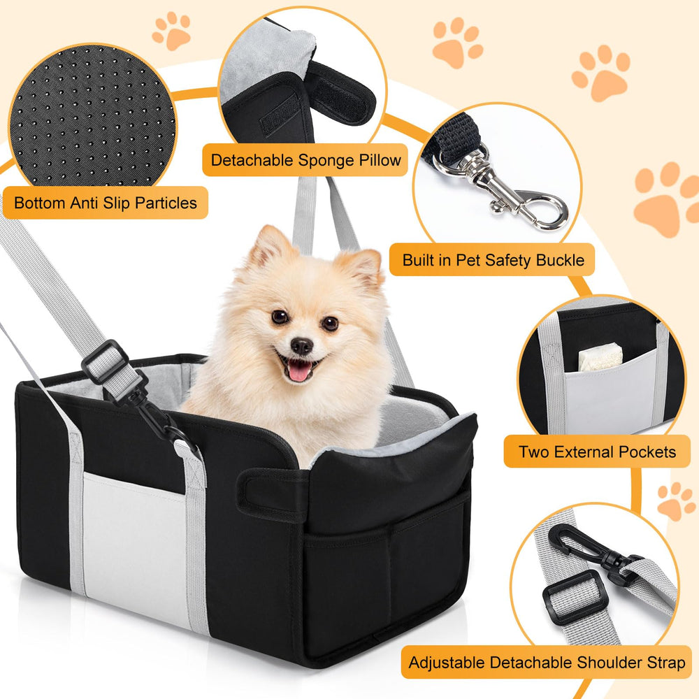 NECKORY dog car seat safety-leash clip highlights added restraint during travel