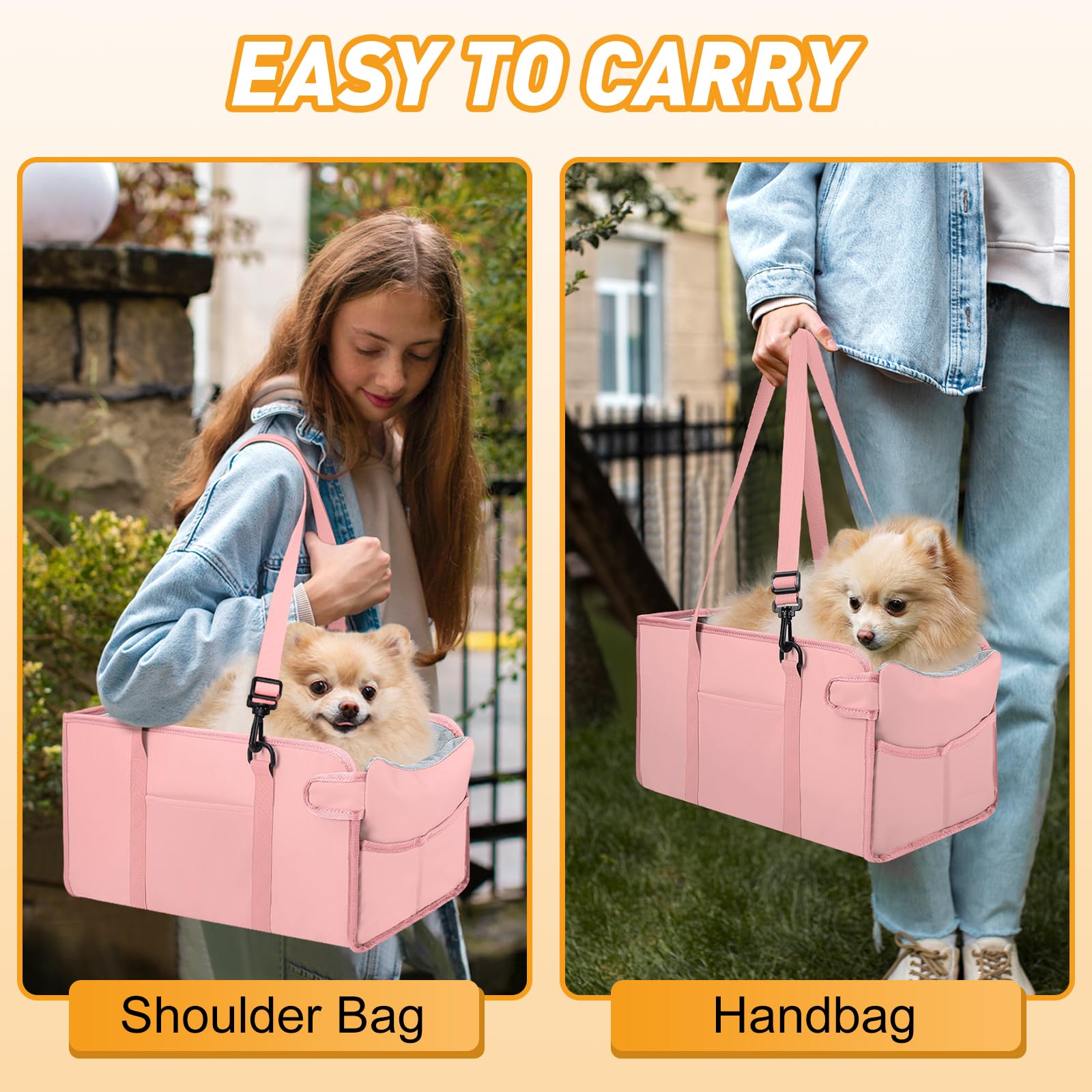 NECKORY storage-pocket featured dog car seat keeps essentials organized.