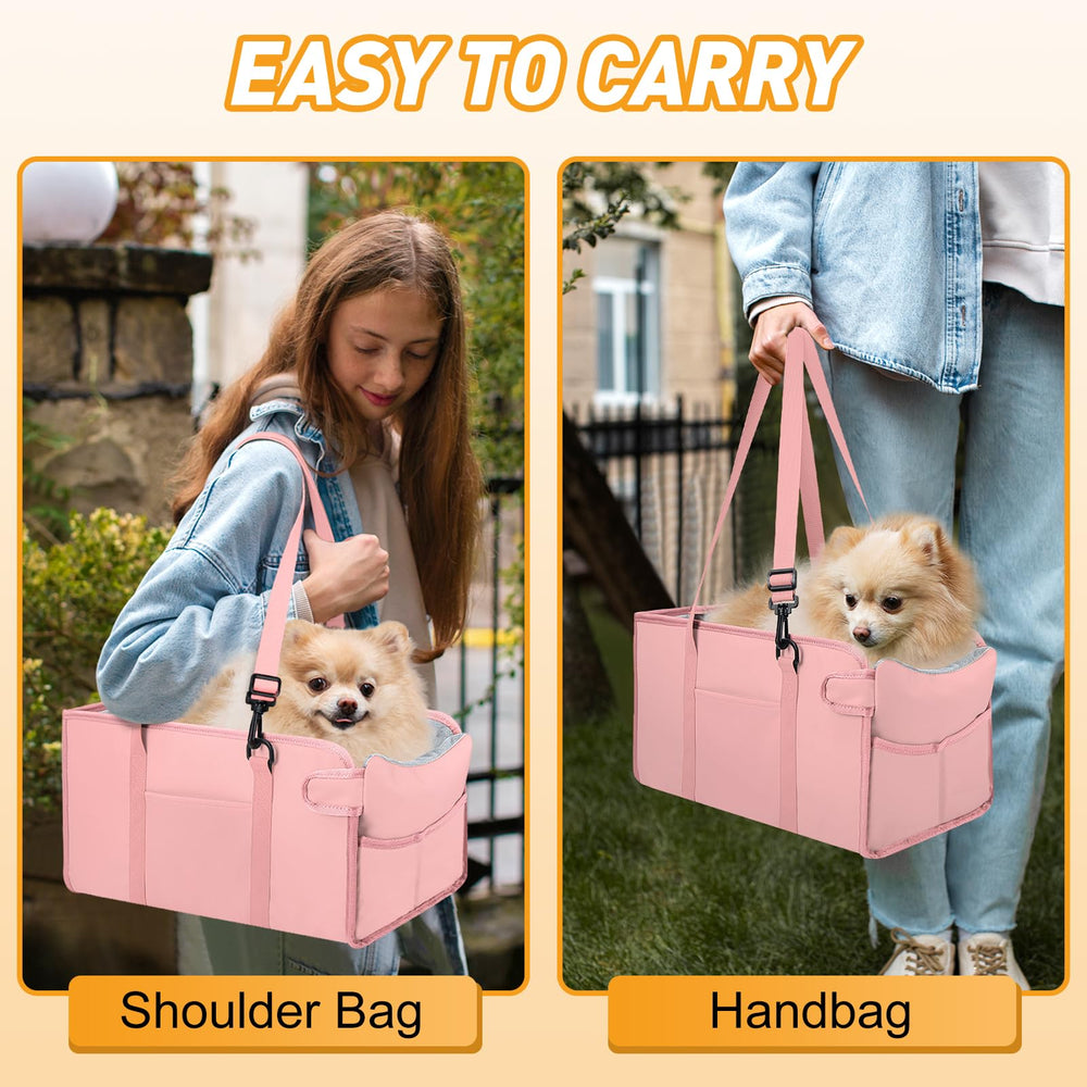 NECKORY storage-pocket featured dog car seat keeps essentials organized.