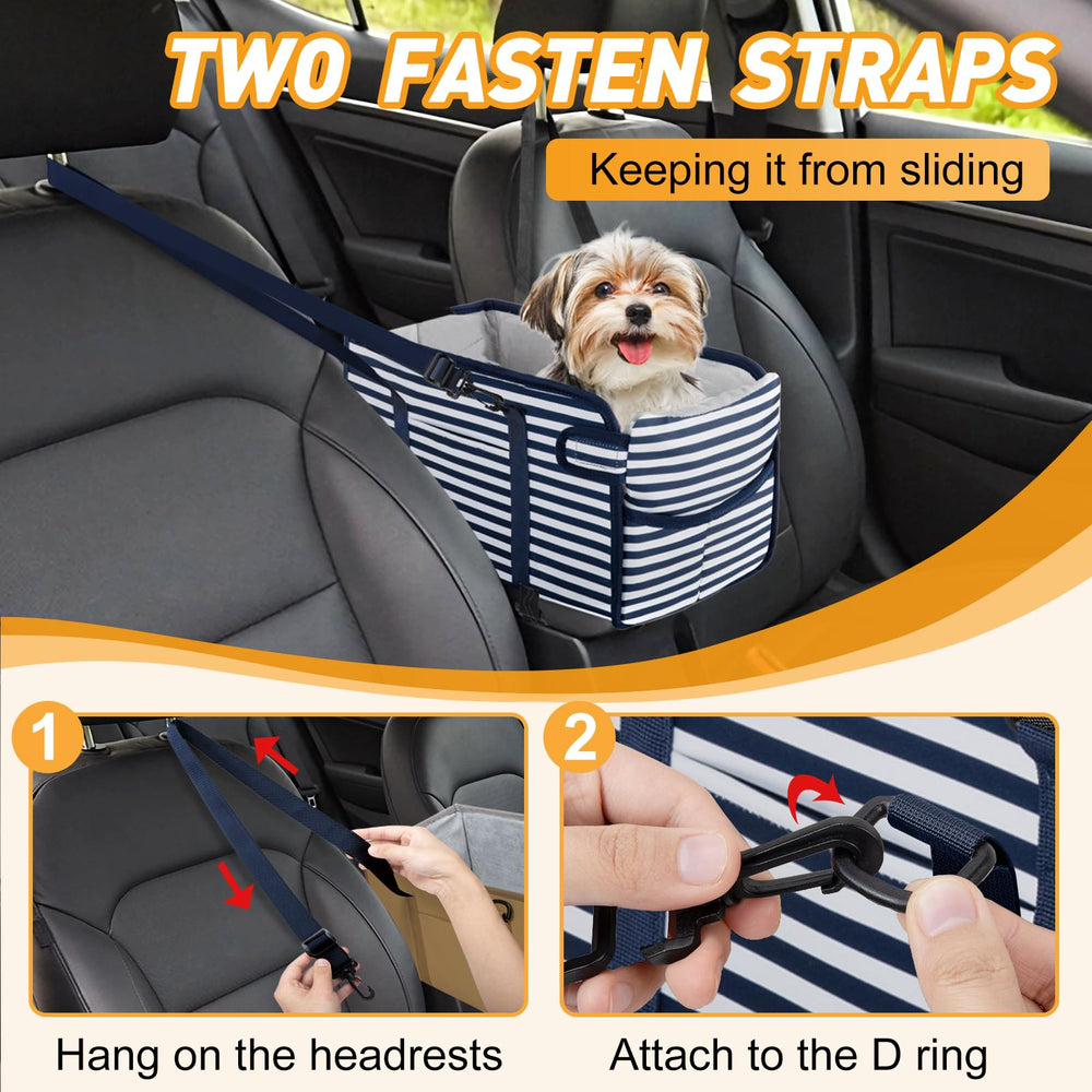 NECKORY dog seat blue stripes seatbelt leash keeps pets safely tethered