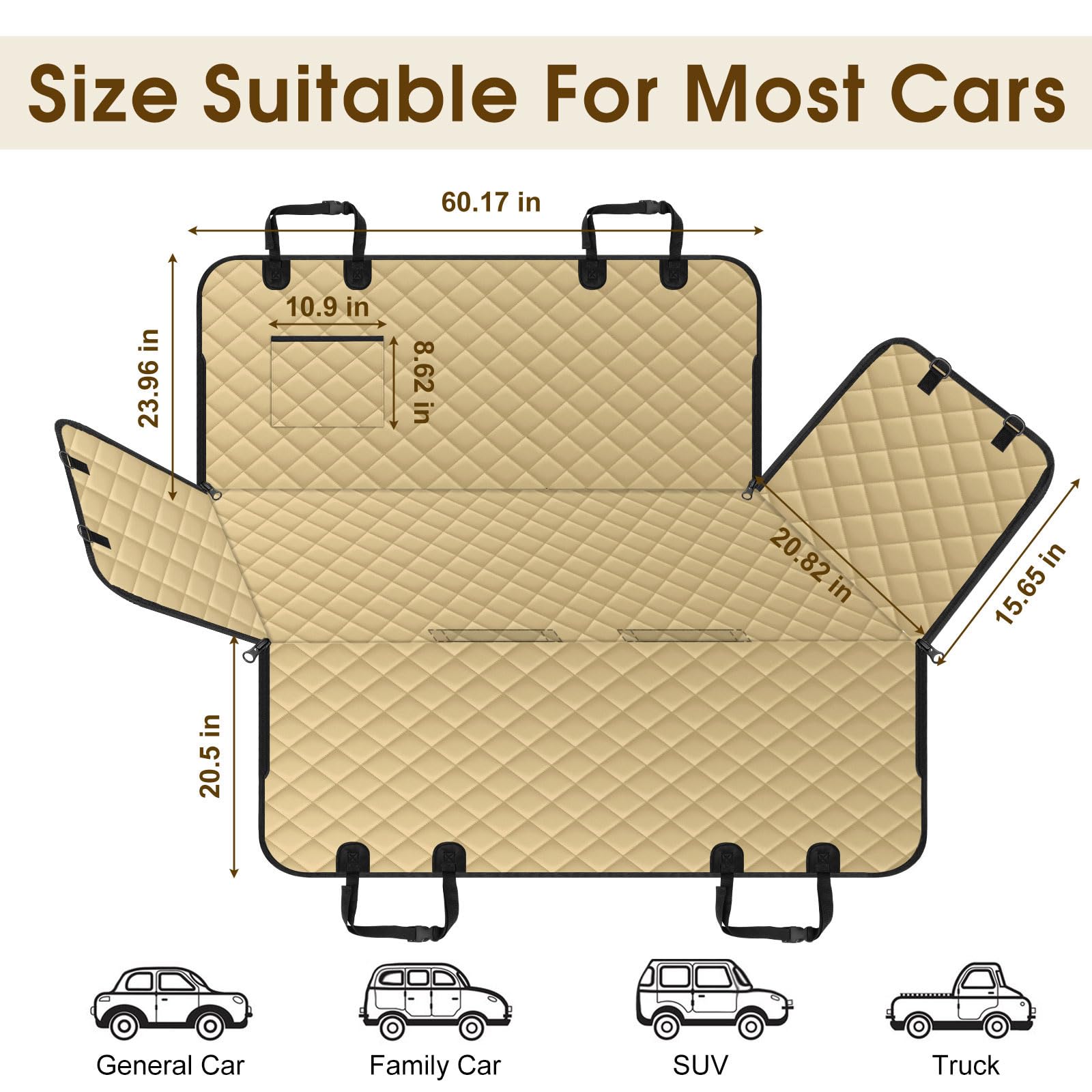 NECKORY dog seat cover showing waterproof coating for spill resistance