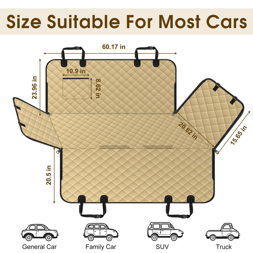 NECKORY dog seat cover showing waterproof coating for spill resistance