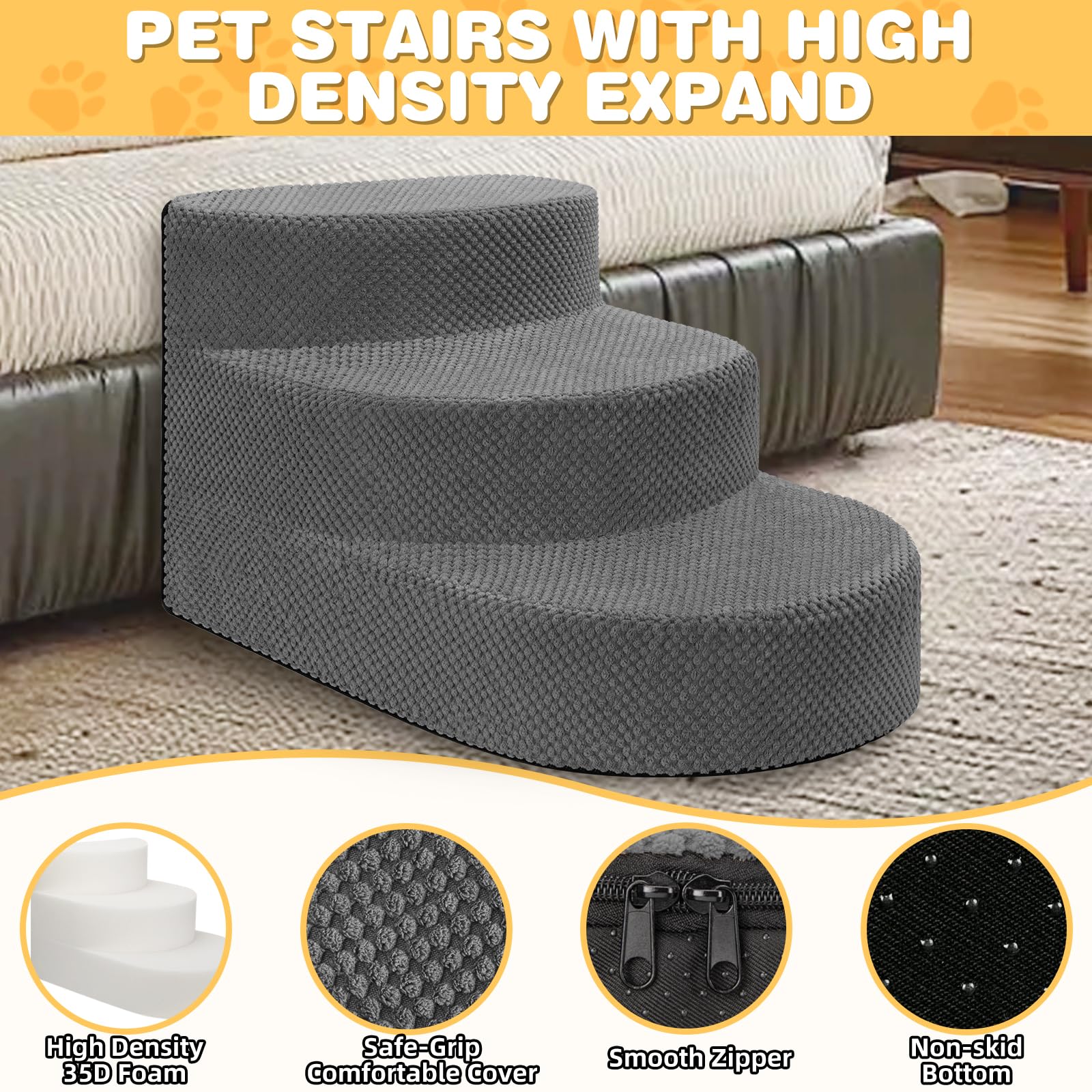 NECKORY dog stairs coral-fleece top surface providing non-slip grip.