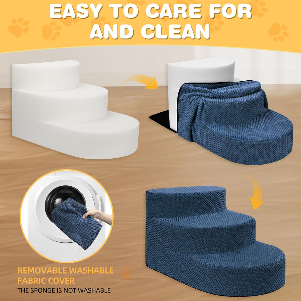 NECKORY dog stairs non-slip-bottom-navy show secure footing with nylon base for stable steps.
